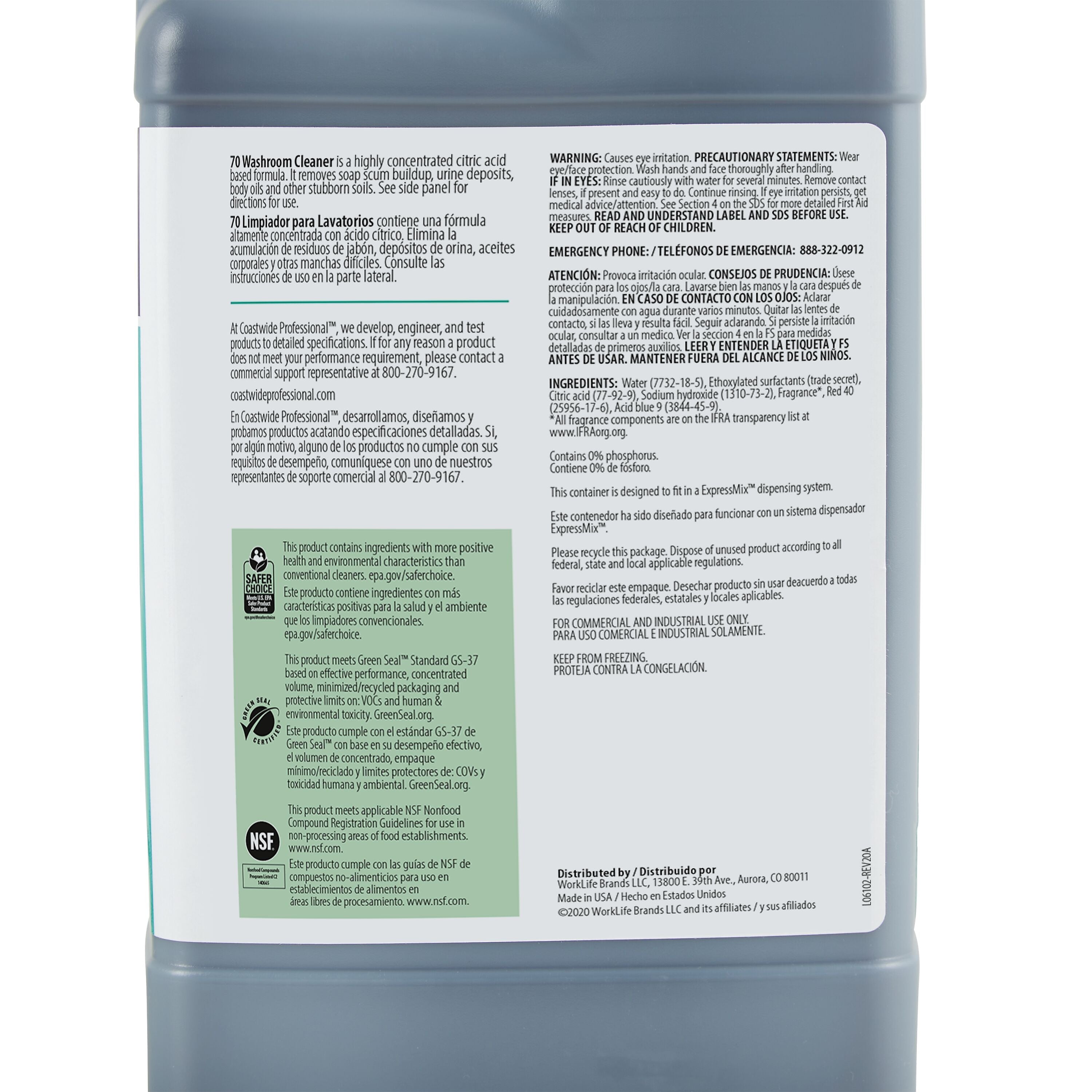 Coastwide Professional Washroom Cleaner 70 Concentrate for ExpressMix, 3.25L, 2/Carton