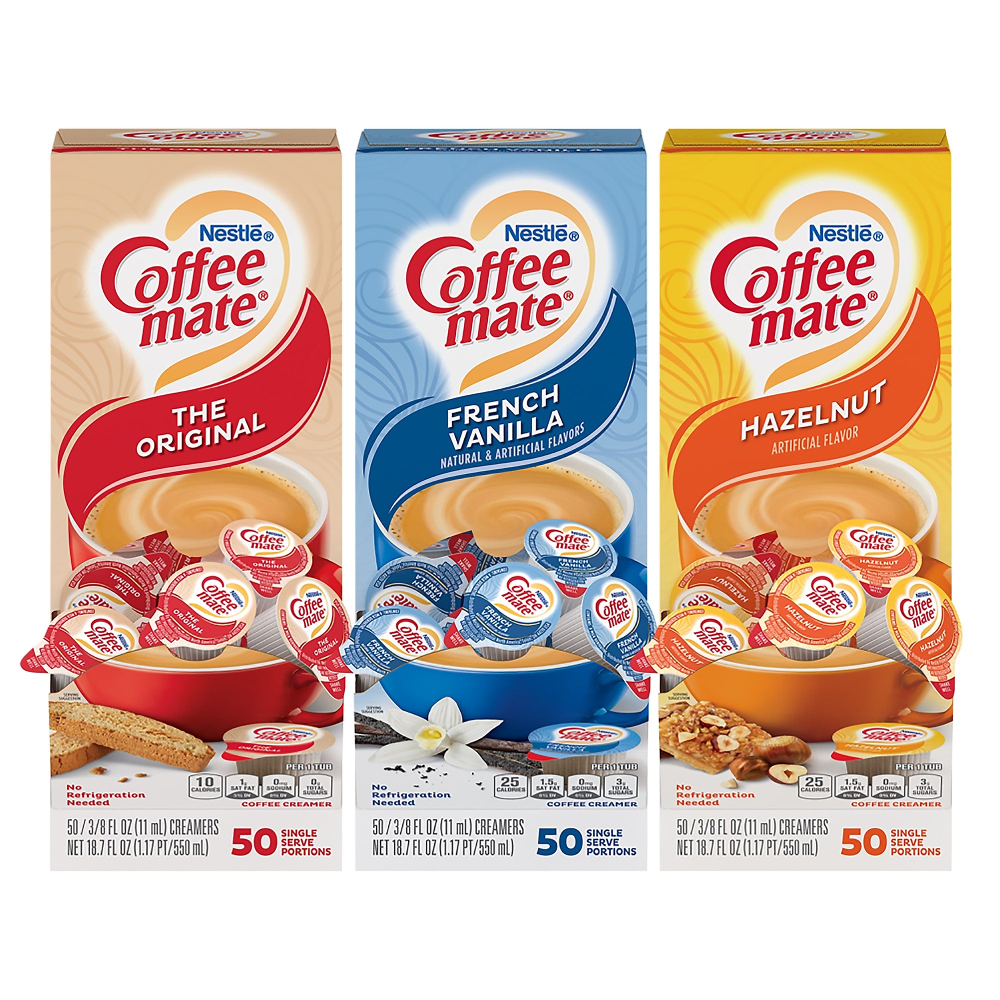 Coffee mate Variety Pack Original/French Vanilla/Hazelnut Liquid Creamer, 0.38 oz., 150/Carton