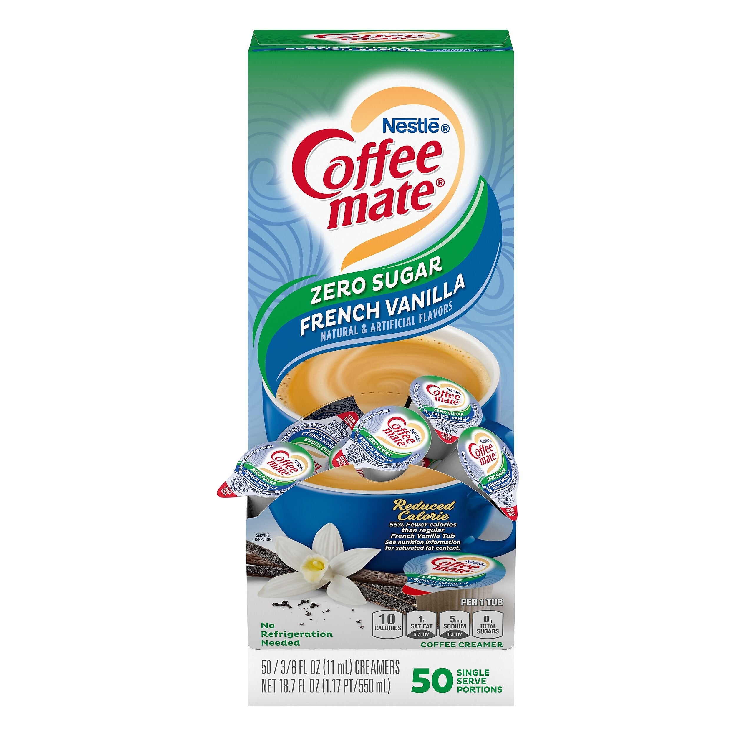 Coffee mate Zero Sugar French Vanilla Liquid Creamer, 0.375oz., 50/Box