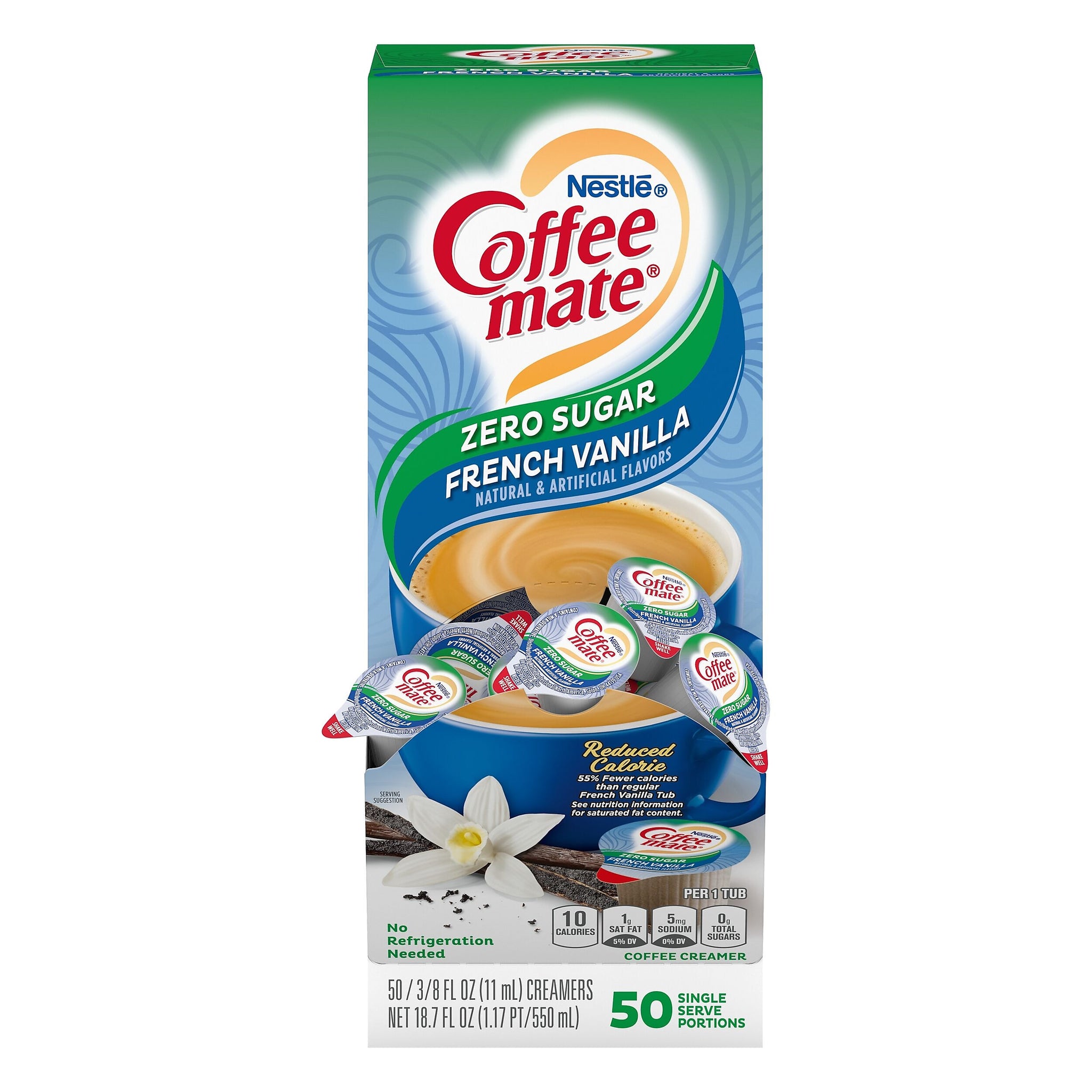 Coffee mate Zero Sugar French Vanilla Liquid Creamer, 0.375oz., 50/Box