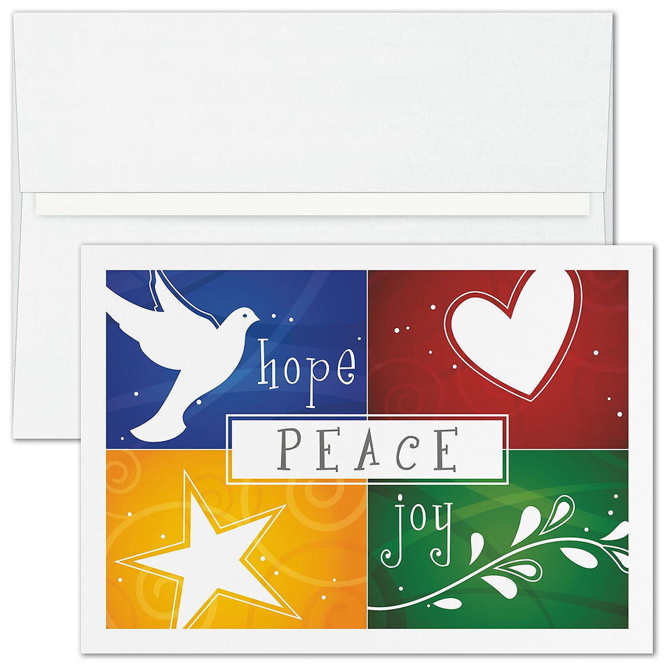 Colorful Hope Peace Joy Holiday Card, 100/BX