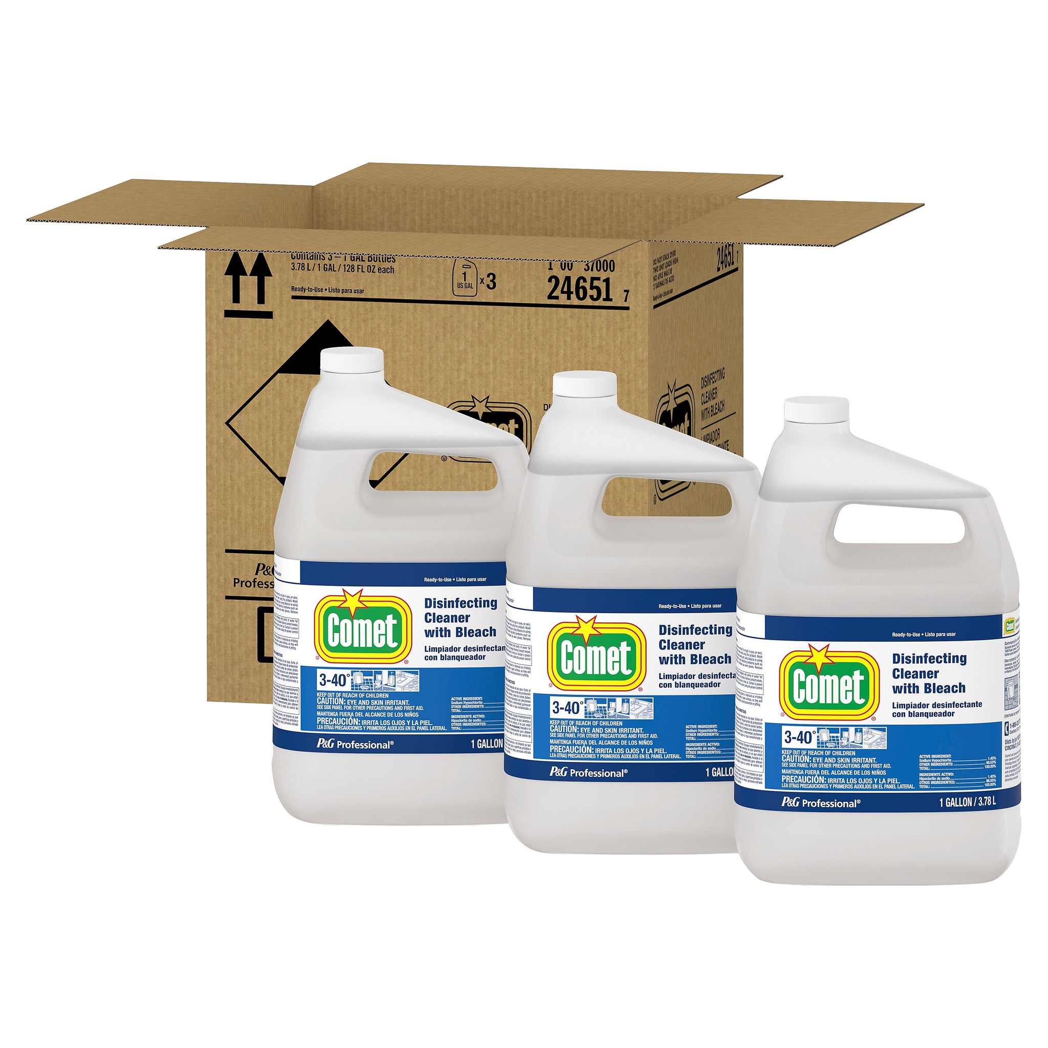 Comet Disinfecting Cleaner w/Bleach, Fresh Scent, 1 gal., 3/Carton