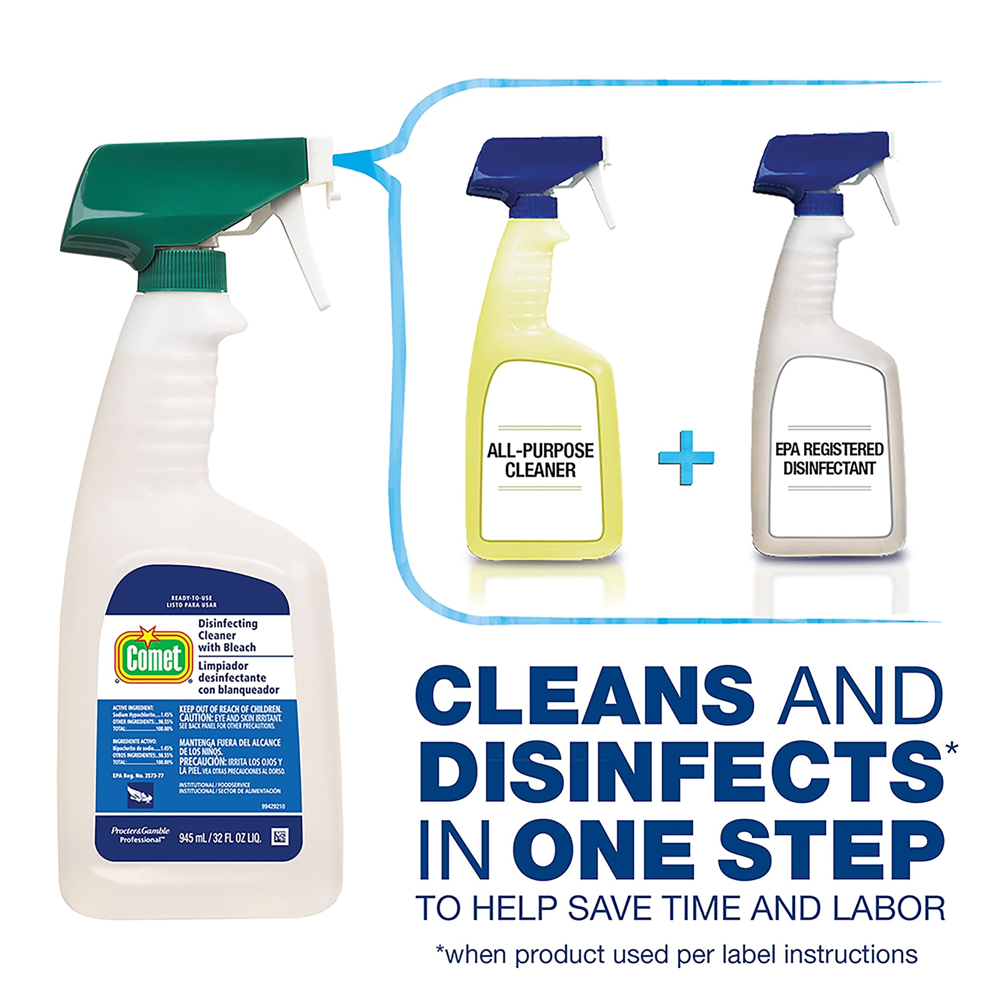 Comet Disinfecting Cleaner with Bleach, Dilution Control, 1 Gallon, 3/Carton