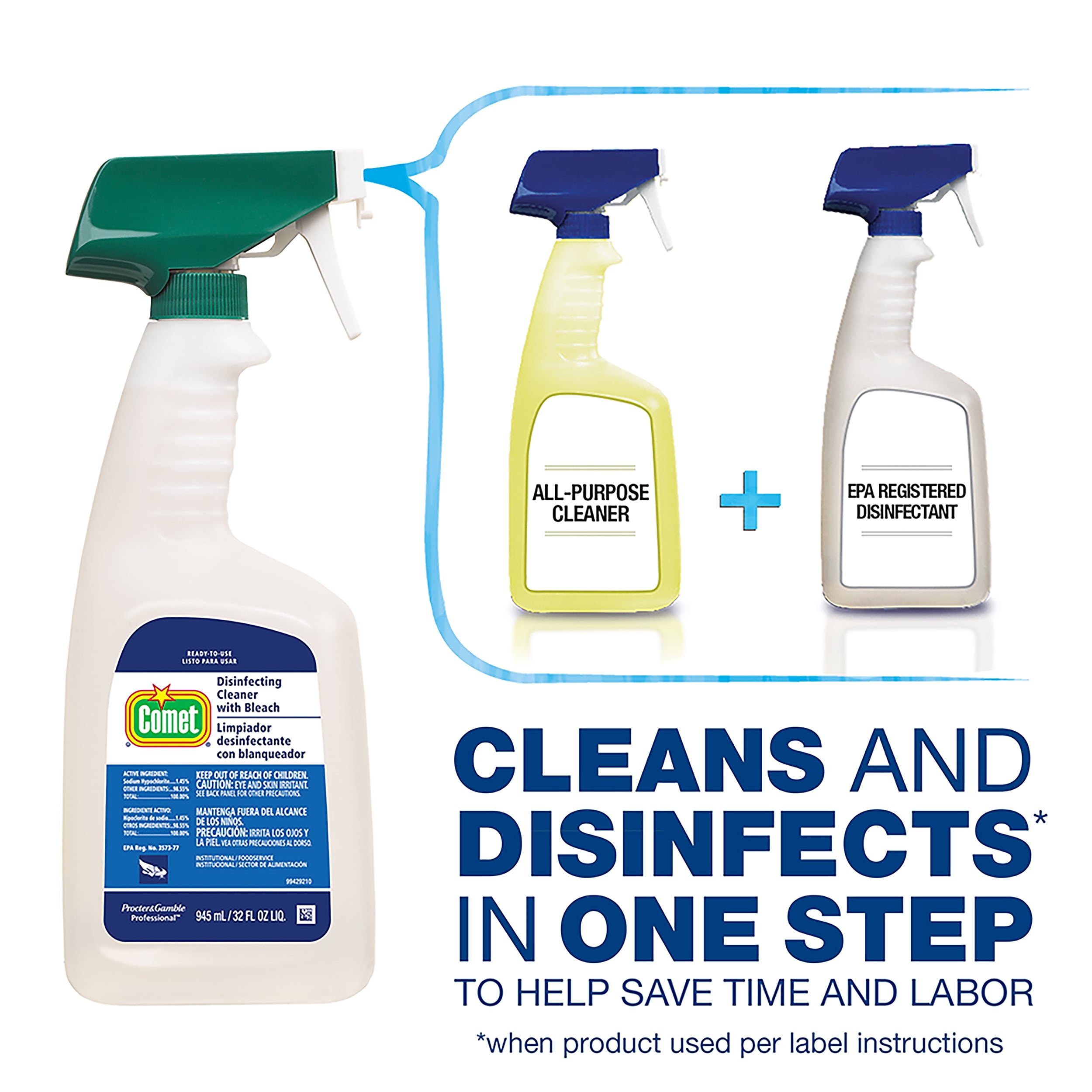 Comet Disinfecting Cleaner with Bleach, Dilution Control, 1 Gallon, 3/Carton