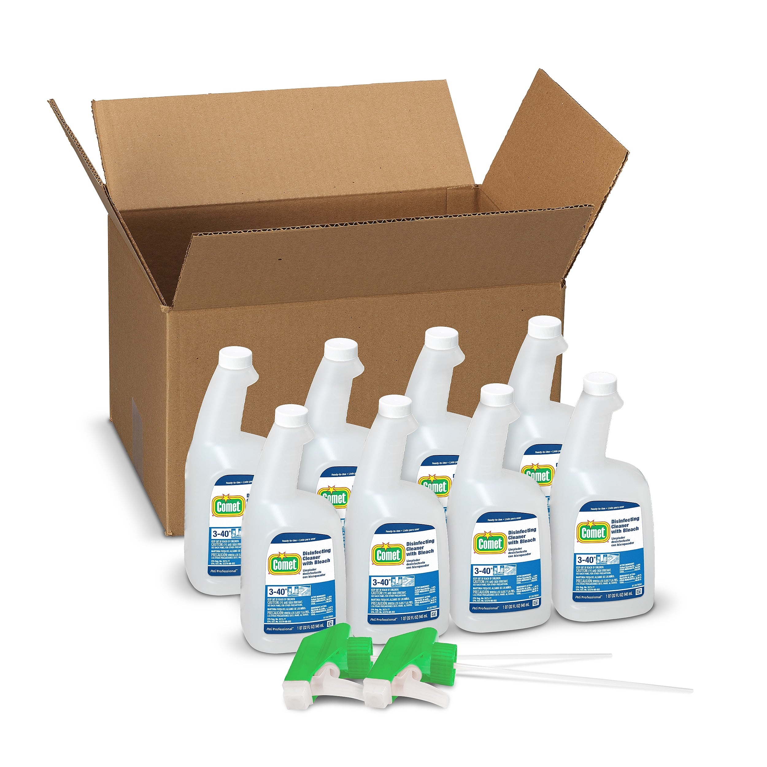 Comet Professional Multi Purpose Disinfecting Liquid Cleaner with Bleach Spray for Commercial Use, 32 fl. oz., 8/Carton