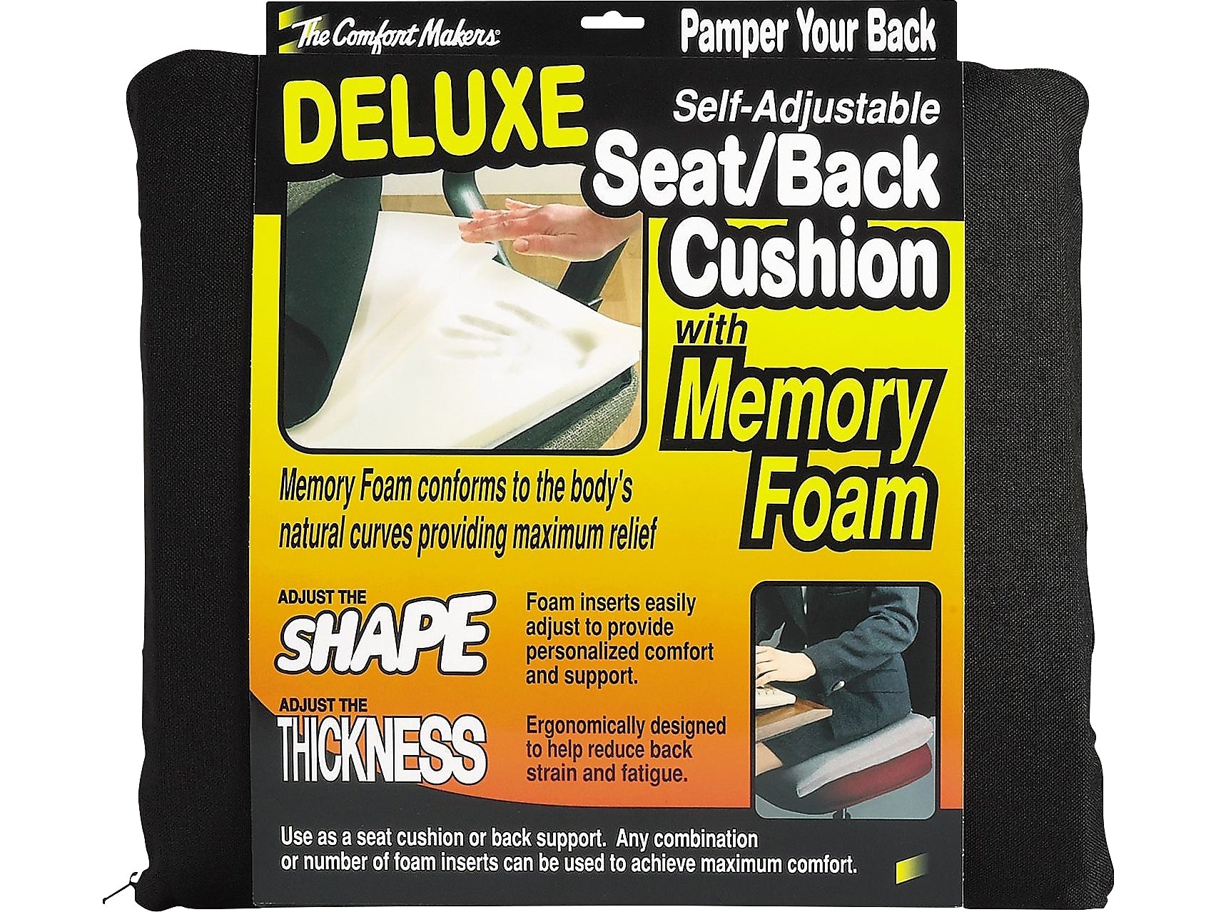 ComfortMakers Deluxe Memory Foam Chair Cushion, Black