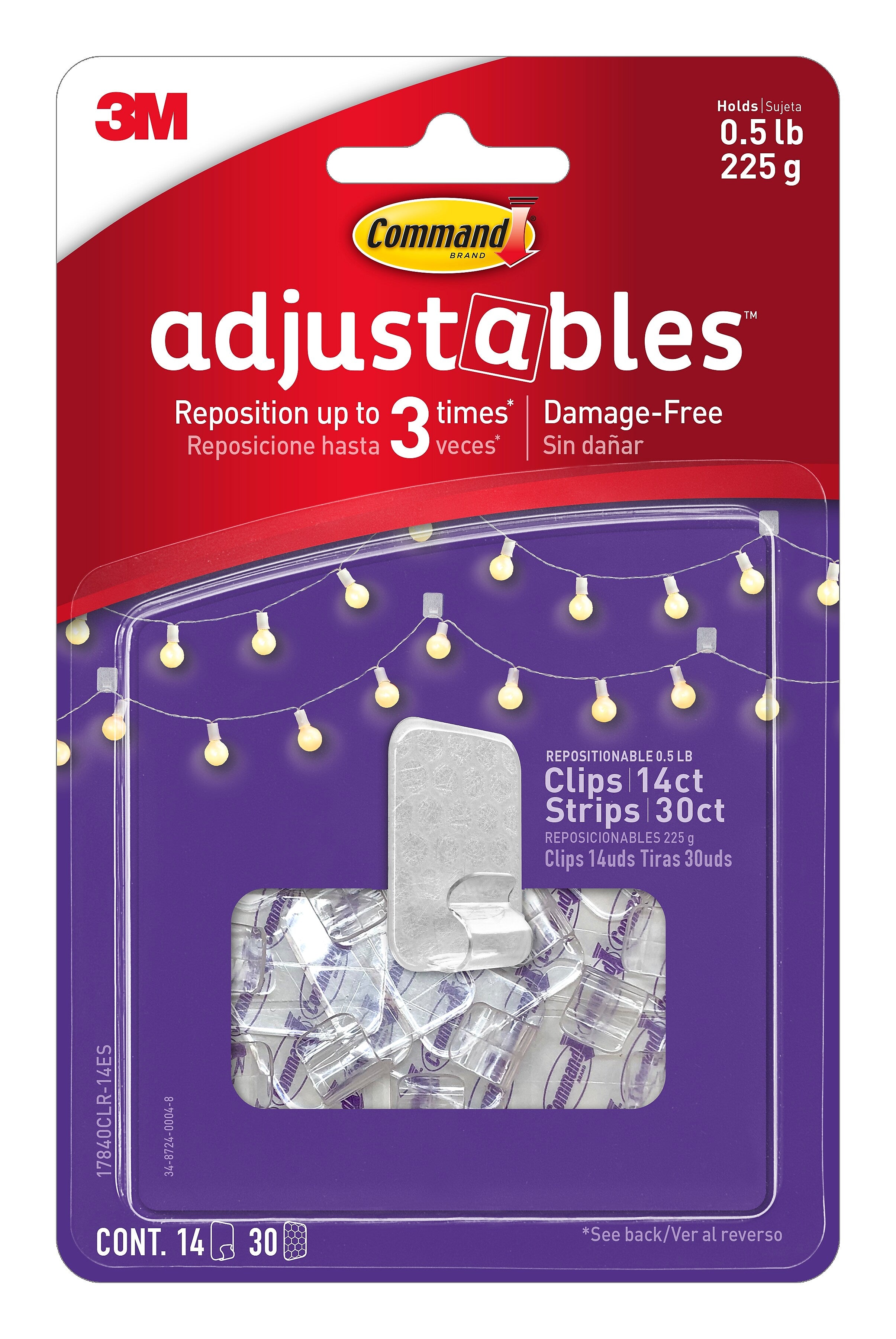 Command Adjustables Repositionable Mini Fasteners, 14 Clips/Pack