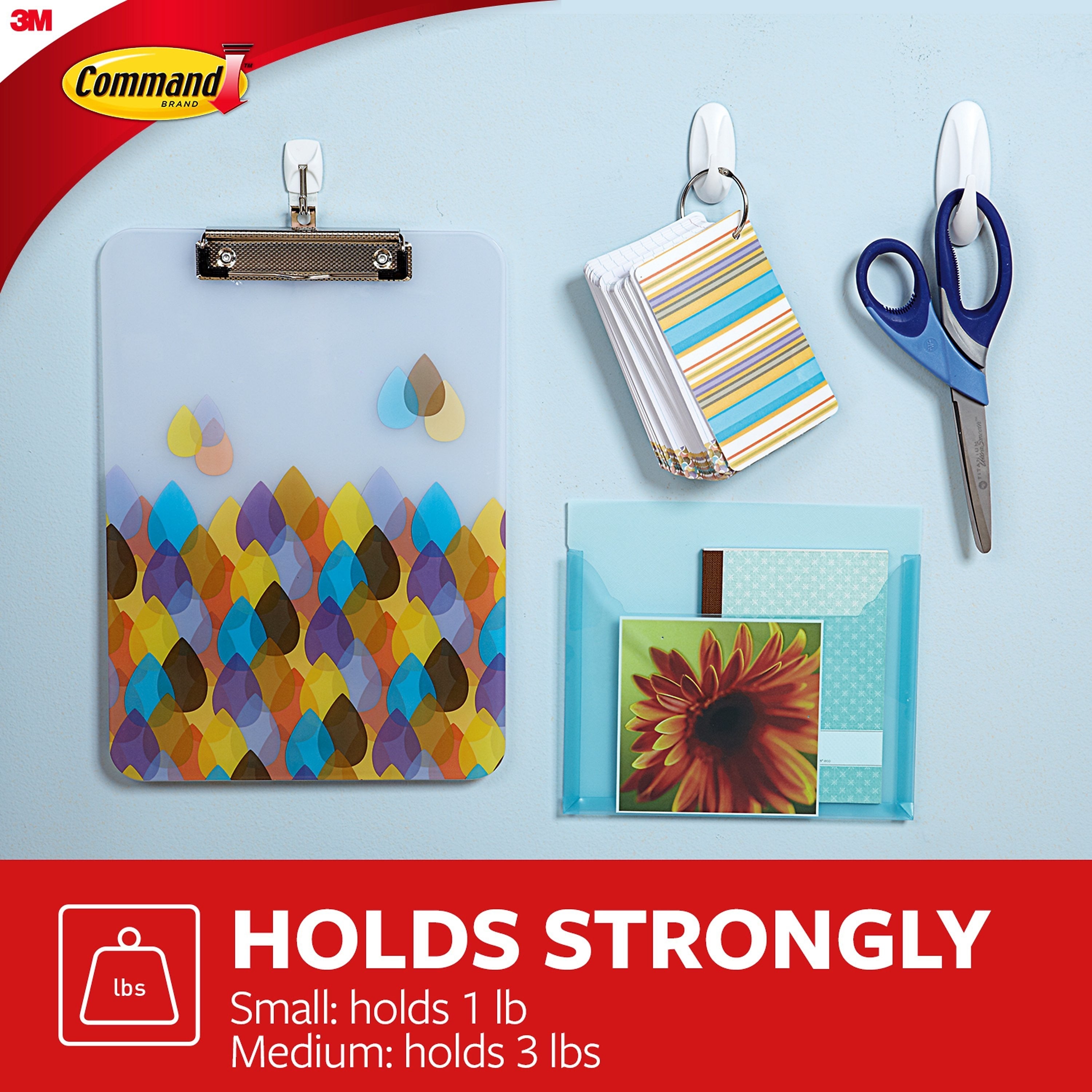 Command Assorted Hooks, 3 lb., White, 2-Small Command Hooks, 2-Medium Command Hooks, 2-Pairs