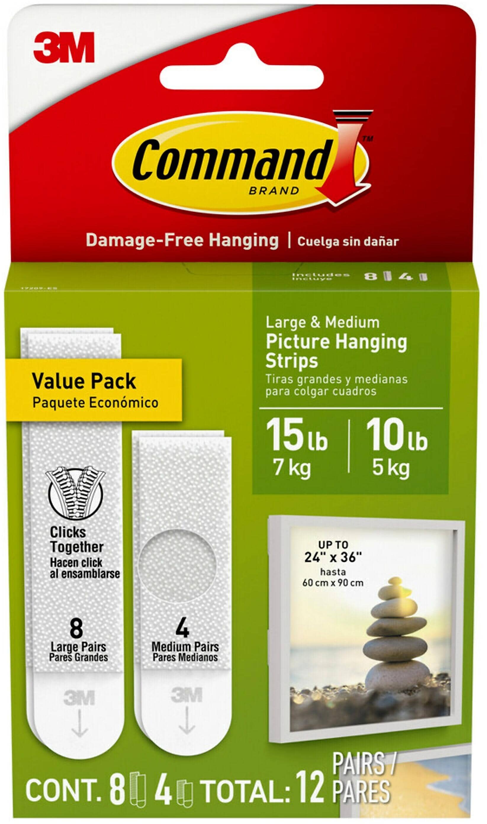 Command Assorted Size Picture Hanging Strips, 12 Pairs/Pack