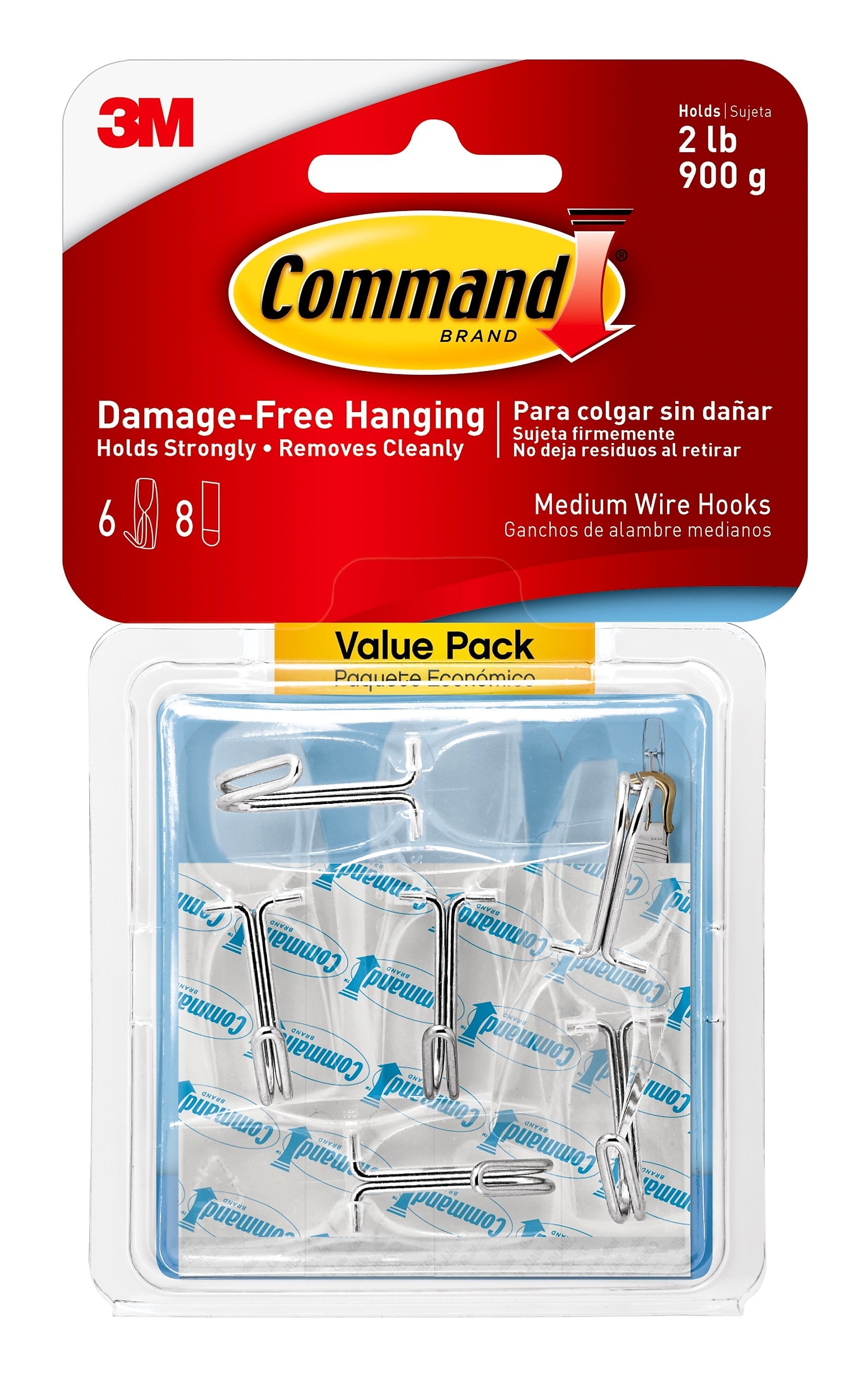 Command Clear Medium Wire Hook Value Pack, 6-Command Hooks, 8-Command Strips