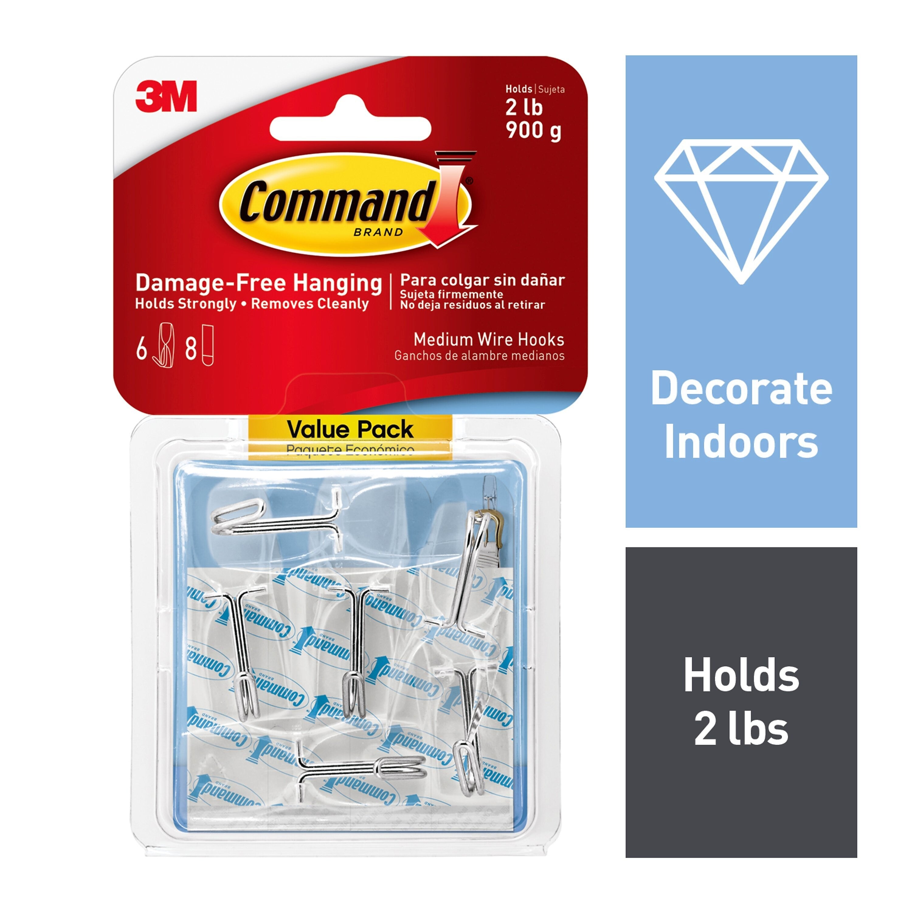 Command Clear Medium Wire Hook Value Pack, 6-Command Hooks, 8-Command Strips