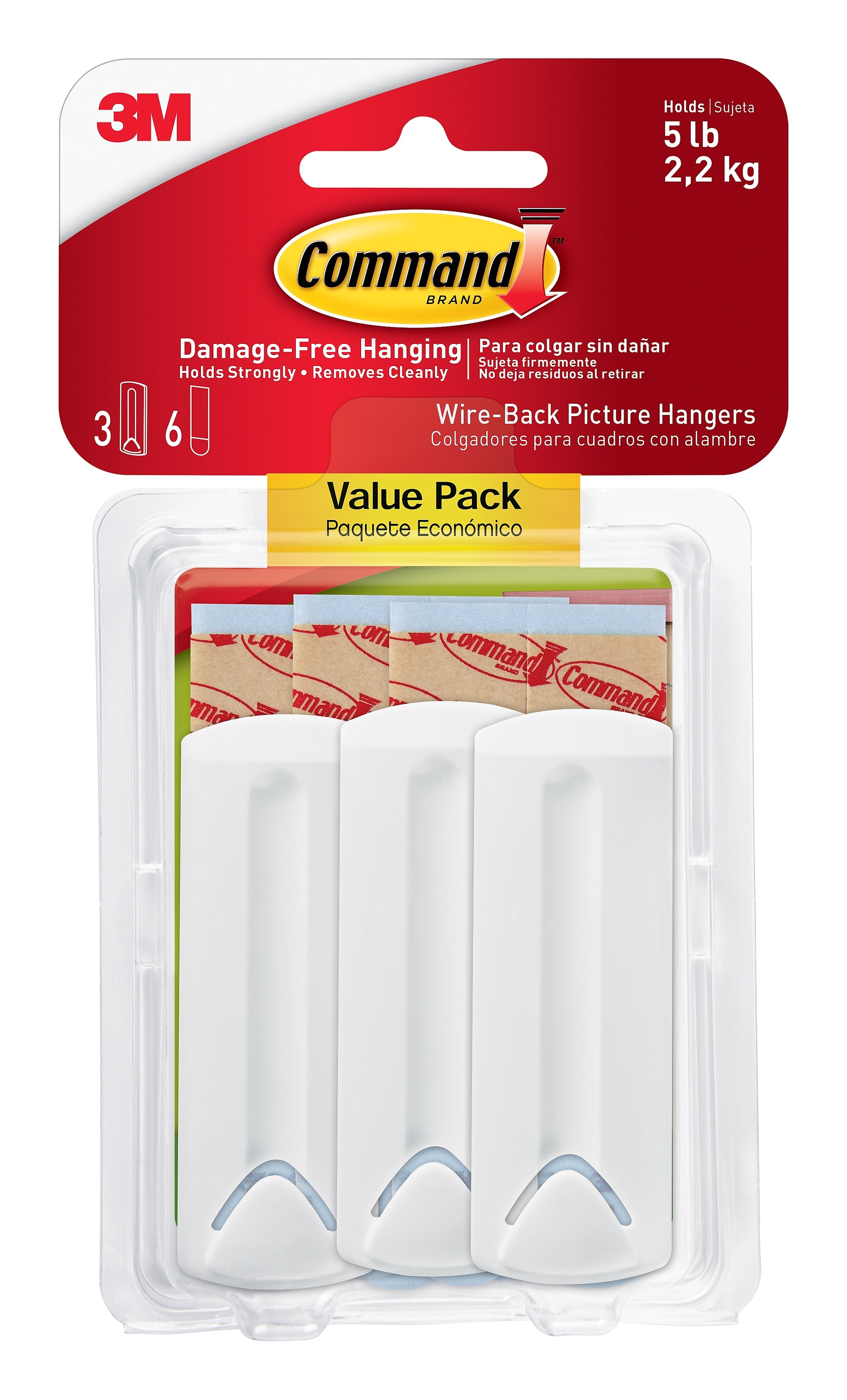 Command Hanging Hooks, 5 lb., White, 3/Pack