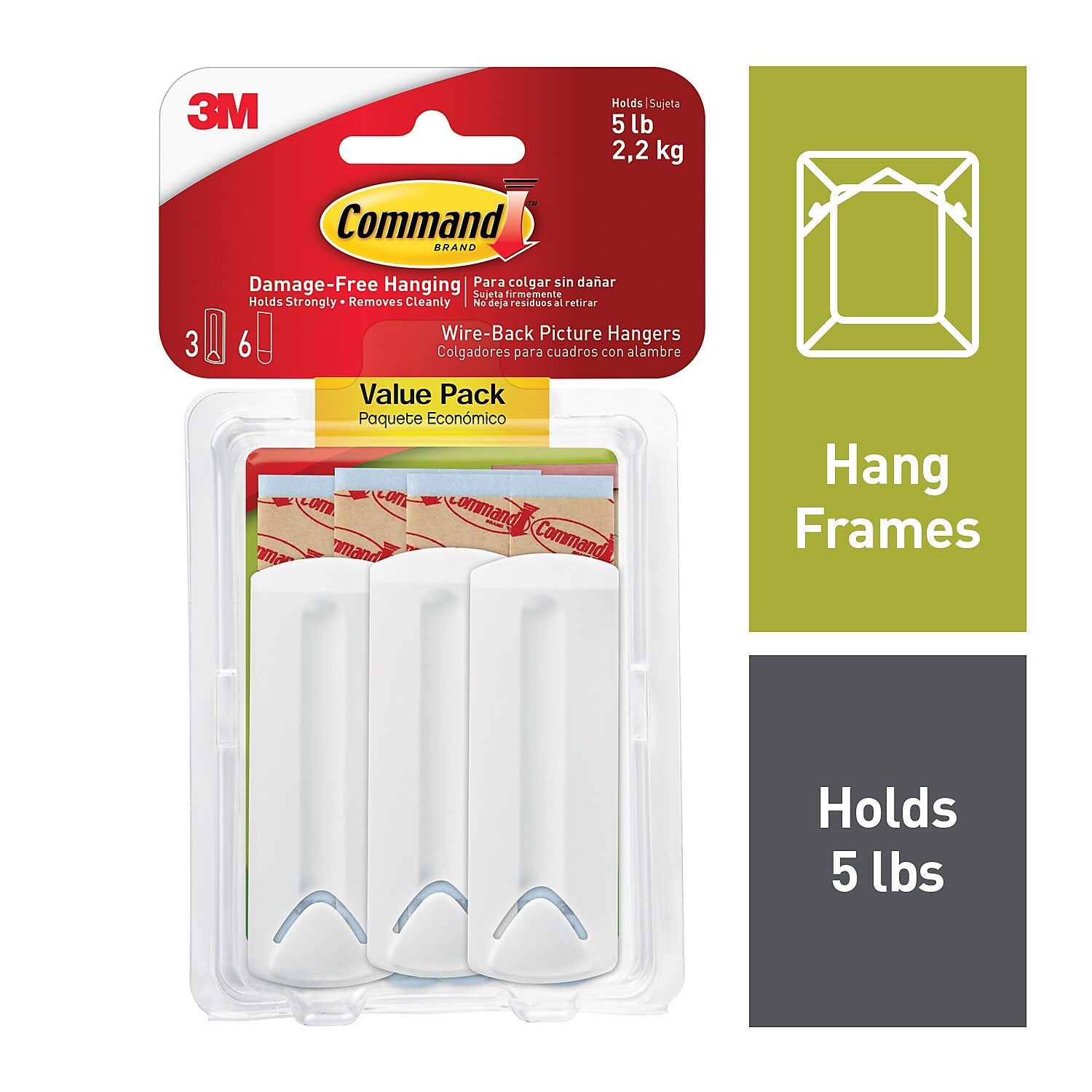 Command Hanging Hooks, 5 lb., White, 3/Pack