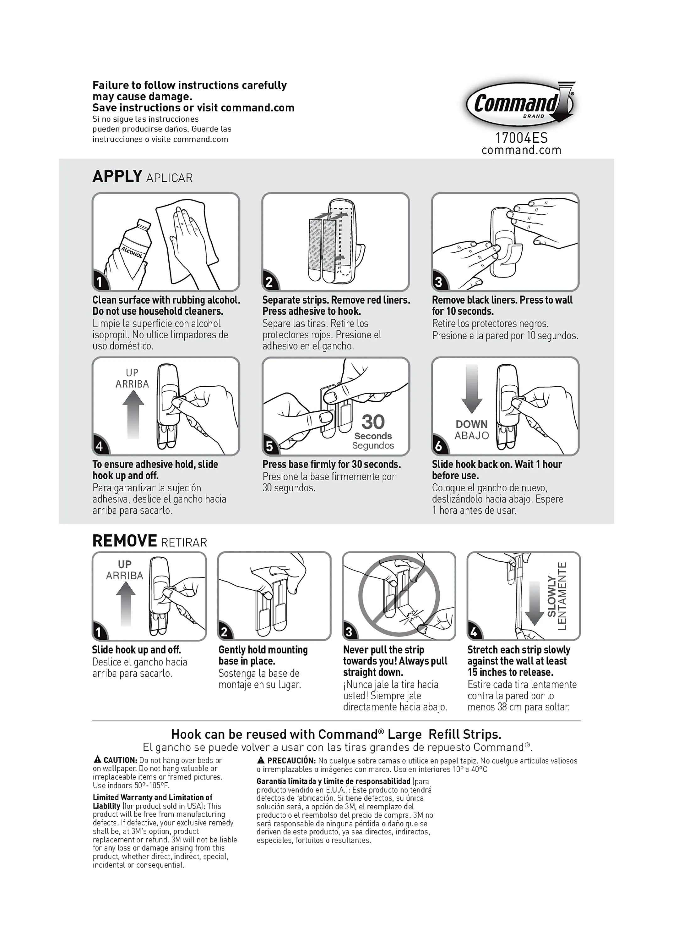 Command™ Jumbo Hook, White, 1 Hook, 2 Strips/Pack
