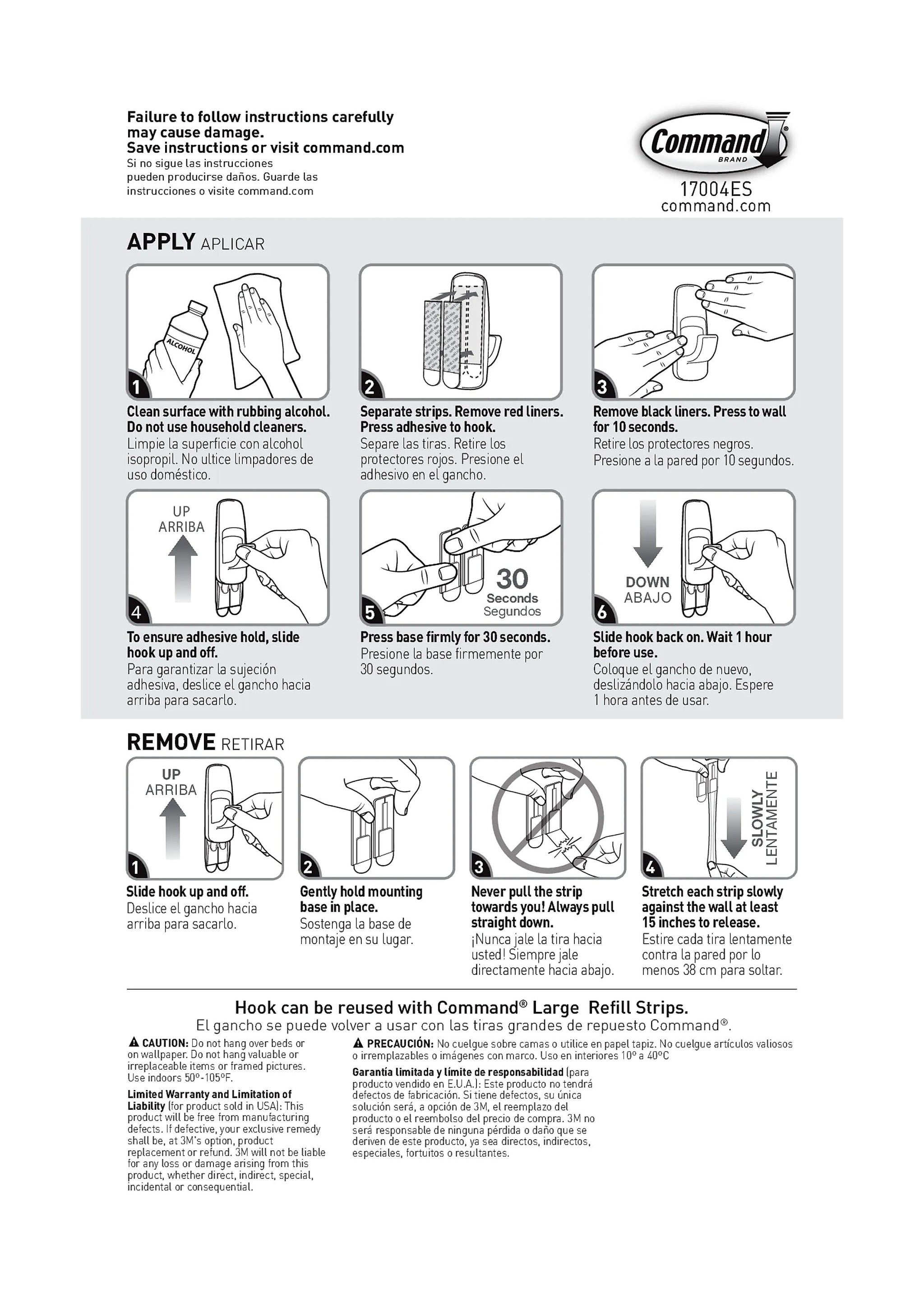 Command™ Jumbo Hook, White, 1 Hook, 2 Strips/Pack