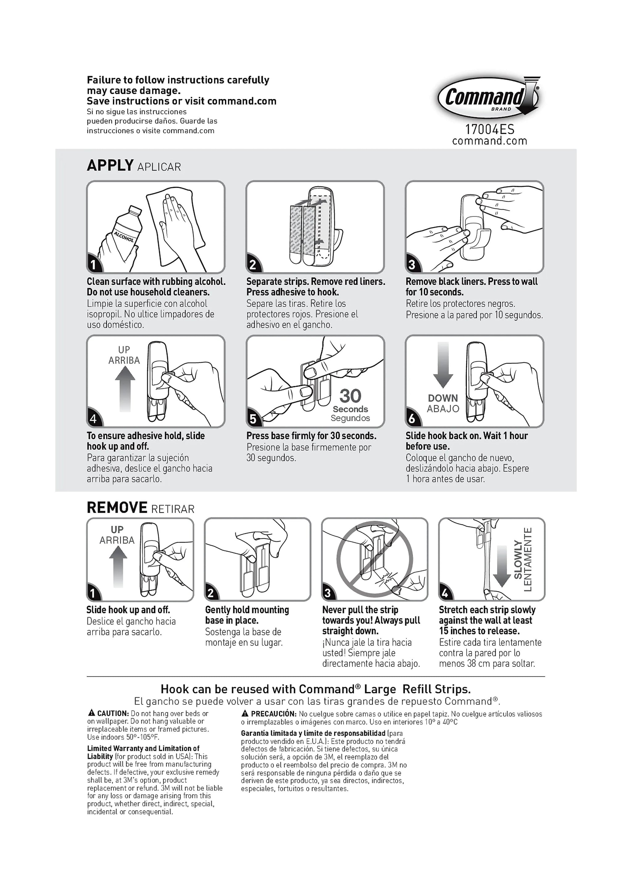 Command™ Jumbo Hook, White, 1 Hook, 2 Strips/Pack