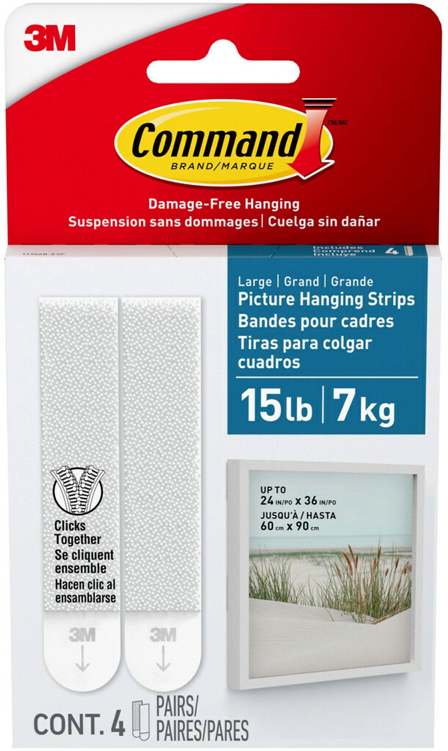 Command Large Bathroom Hanging Strips, 15 lb., White, 4/Pack