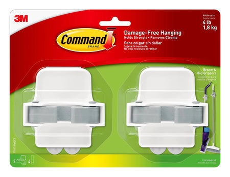 Command Large Broom Gripper, White, 2/Pack