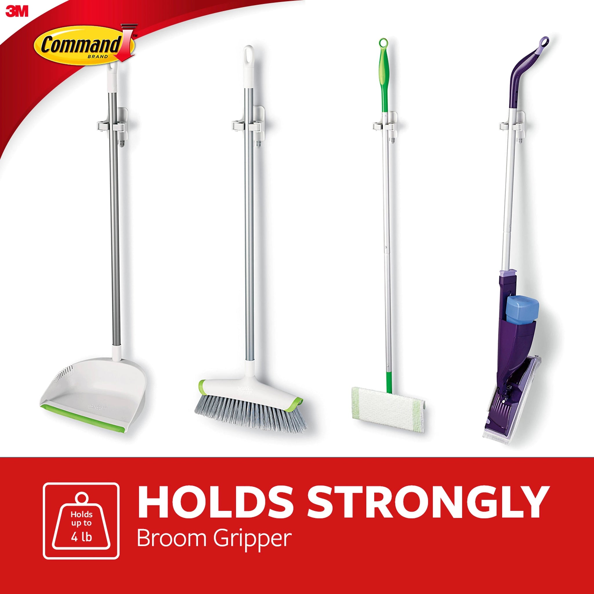 Command Large Broom Gripper, White, 2/Pack