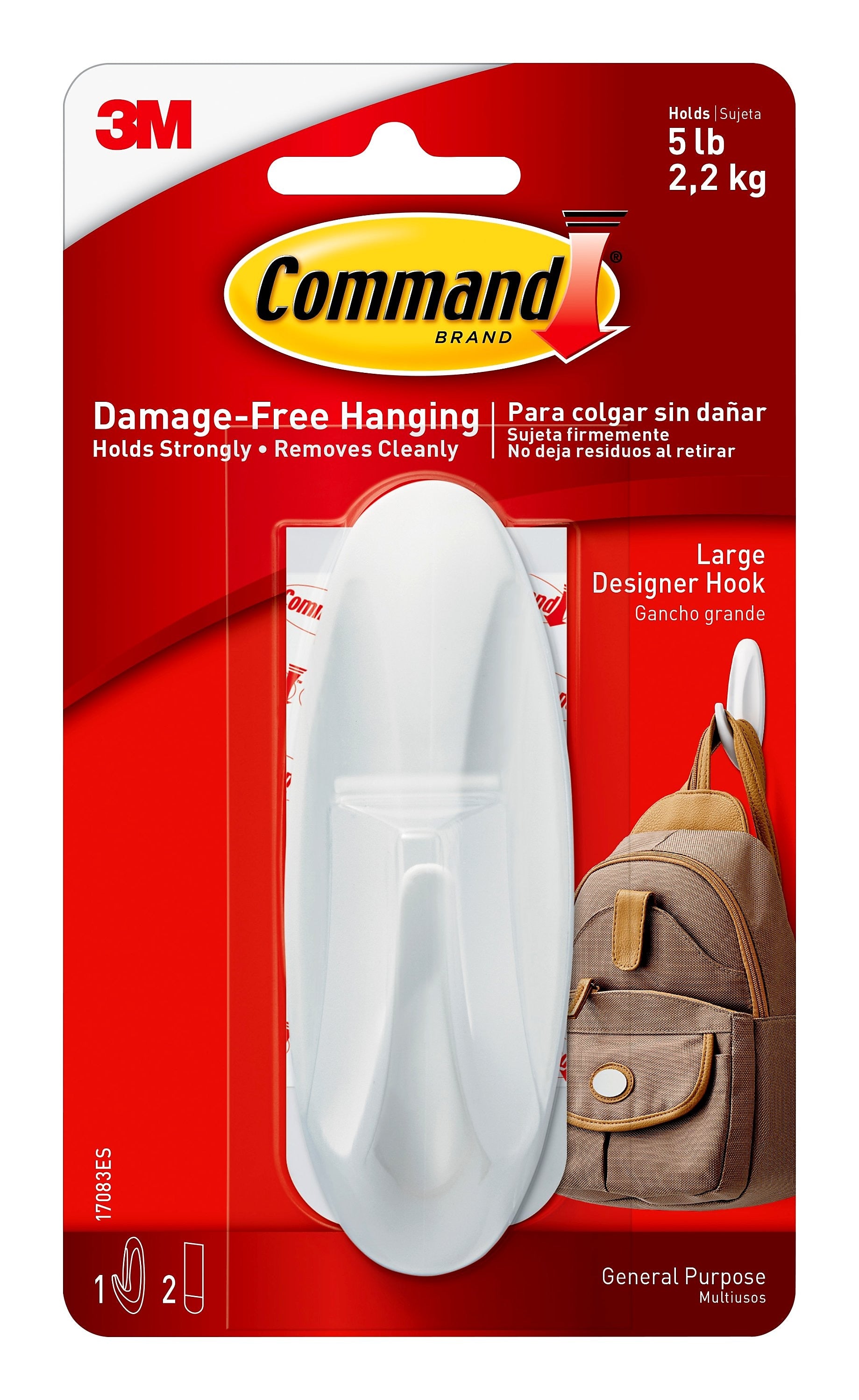 Command Large Decorative Hook, 5lb., White