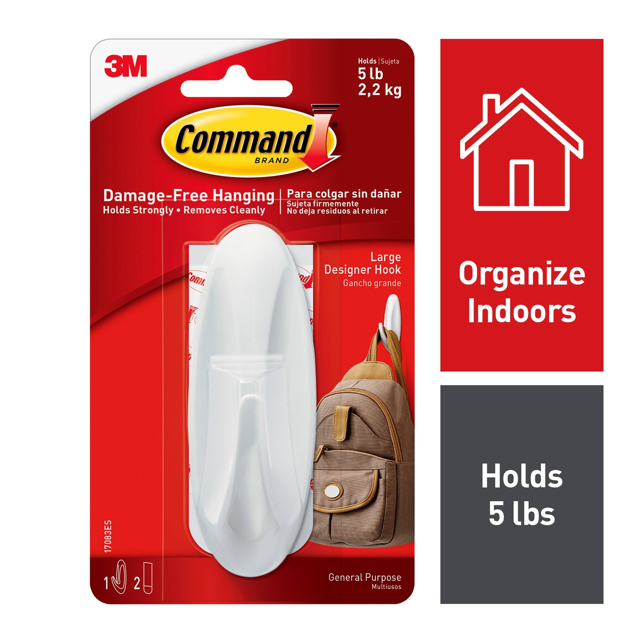 Command Large Decorative Hook, 5lb., White