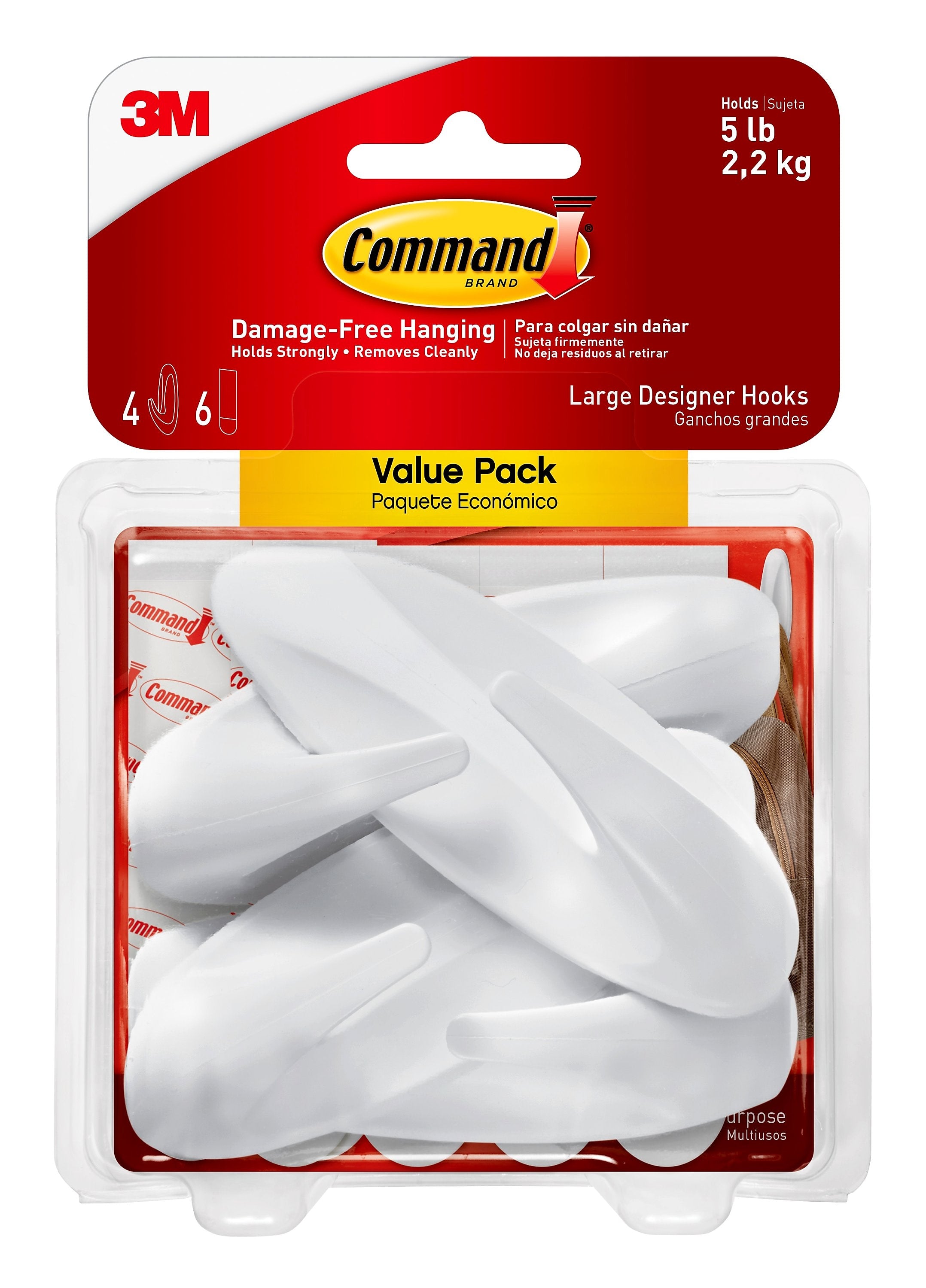Command Large Decorative Hooks, 5 lb., 4/Pack