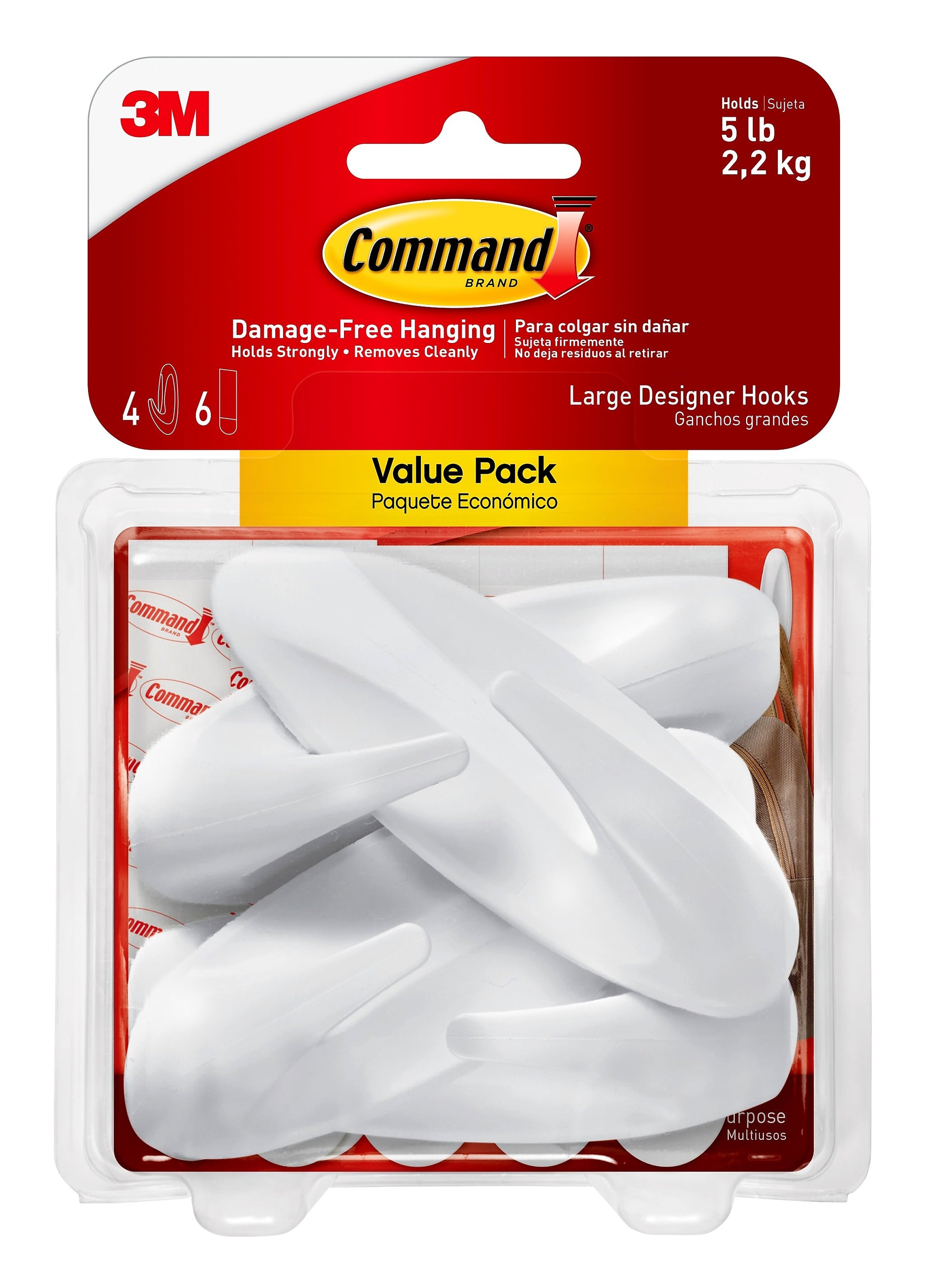 Command Large Decorative Hooks, 5 lb., 4/Pack