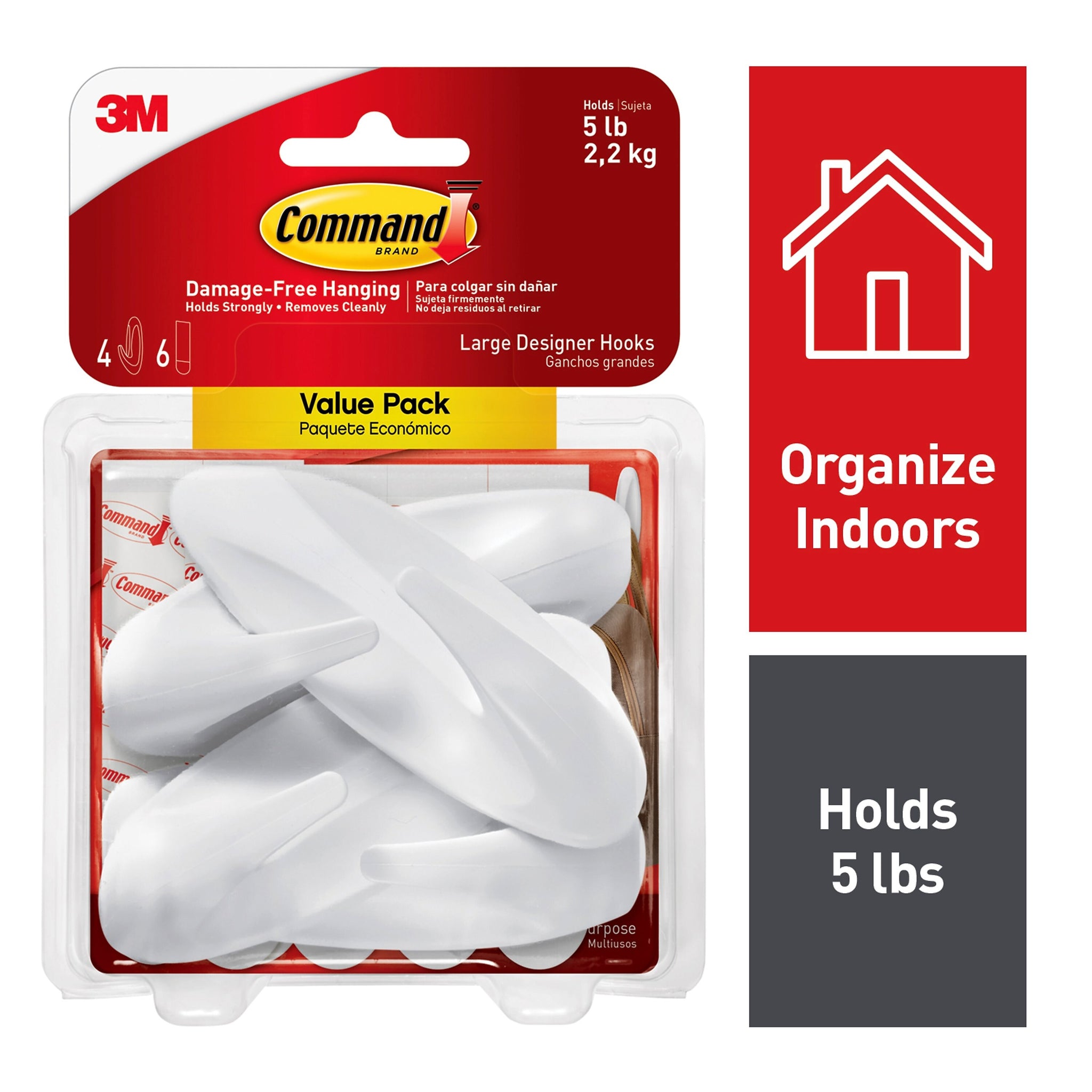 Command Large Decorative Hooks, 5 lb., 4/Pack