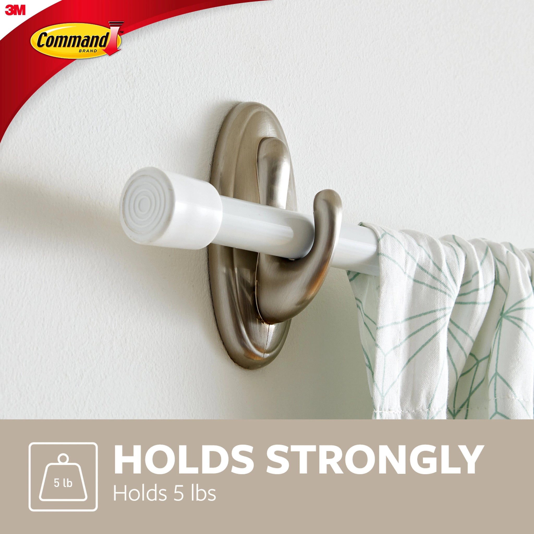 Command Large Decorative Hooks, 5 lb., Brushed Nickel, 2/Pack