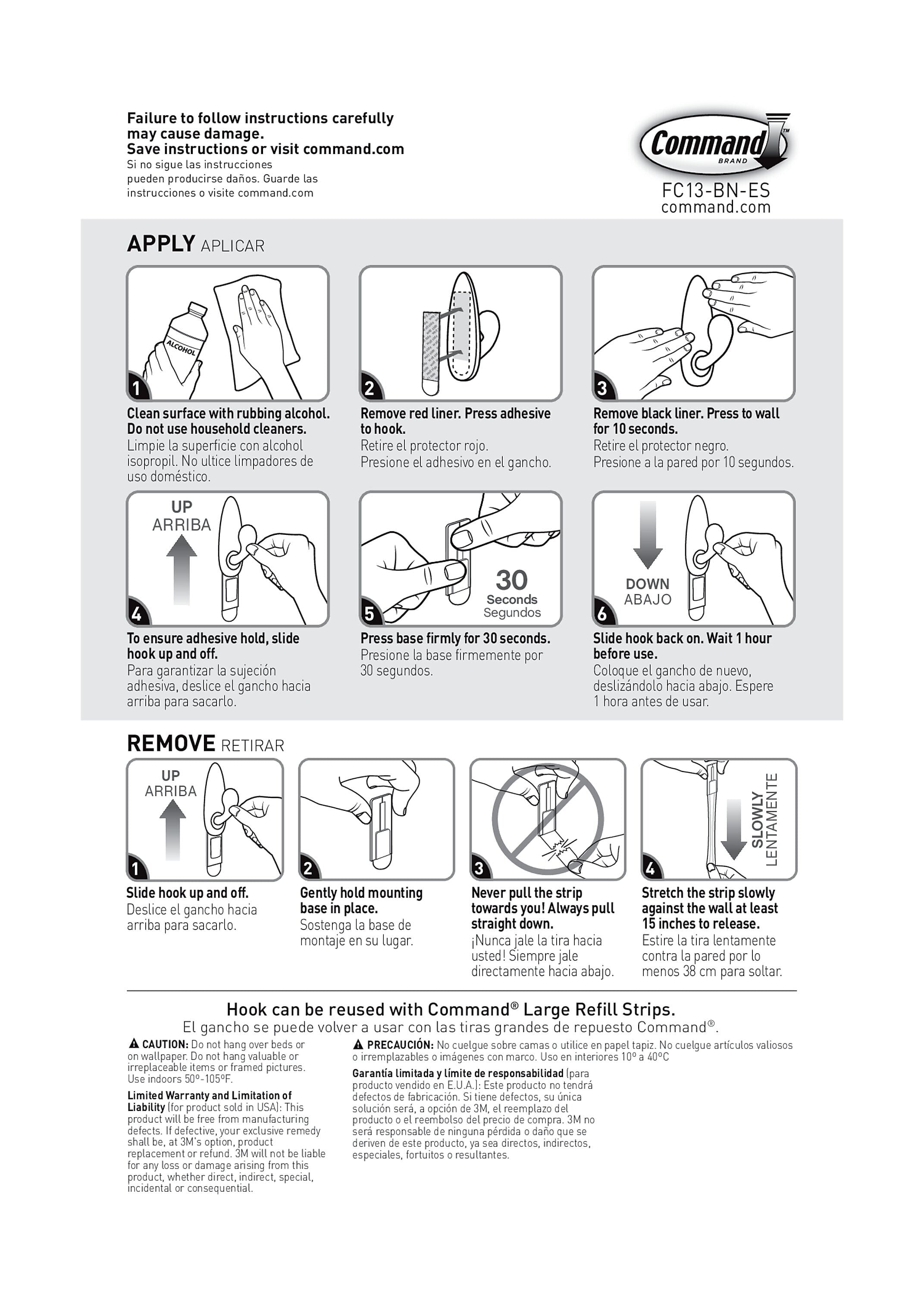 Command™ Large Forever Classic Metal Hook, Brushed Nickel, 2 Hooks, 4 Strips/Pack