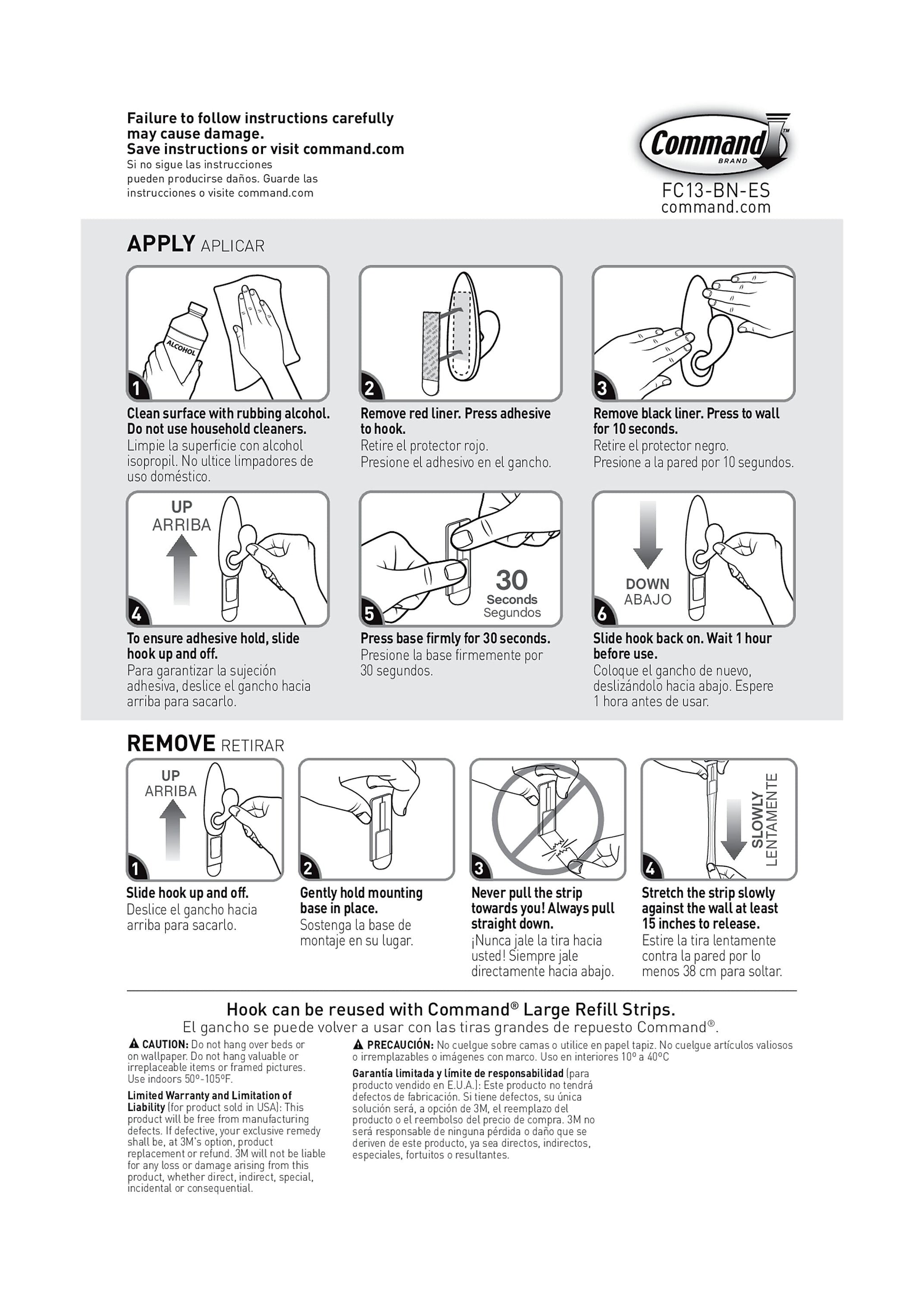 Command™ Large Forever Classic Metal Hook, Brushed Nickel, 2 Hooks, 4 Strips/Pack