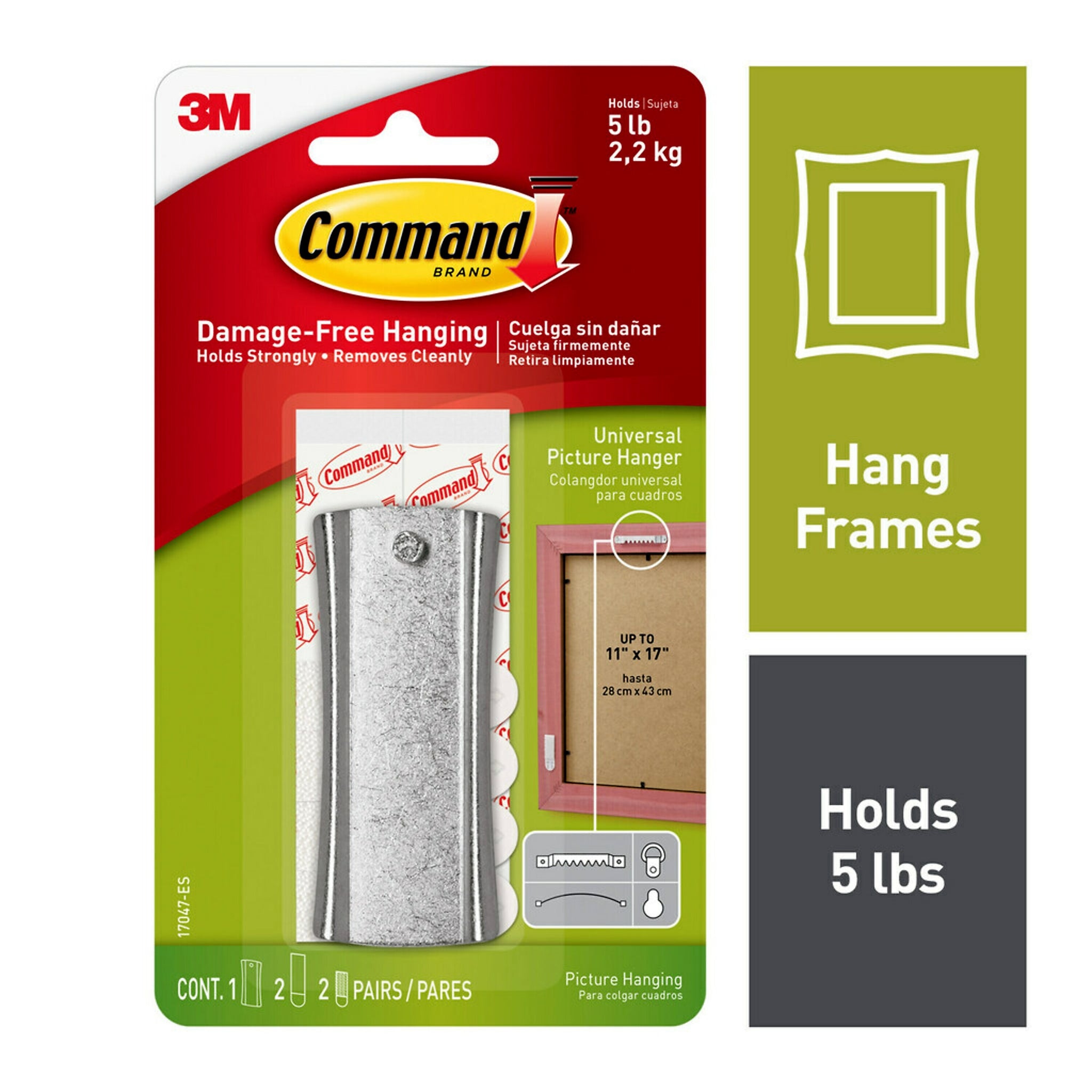 Command Large Hanger w/ Stabilizer Strips, 5 lb., Silver