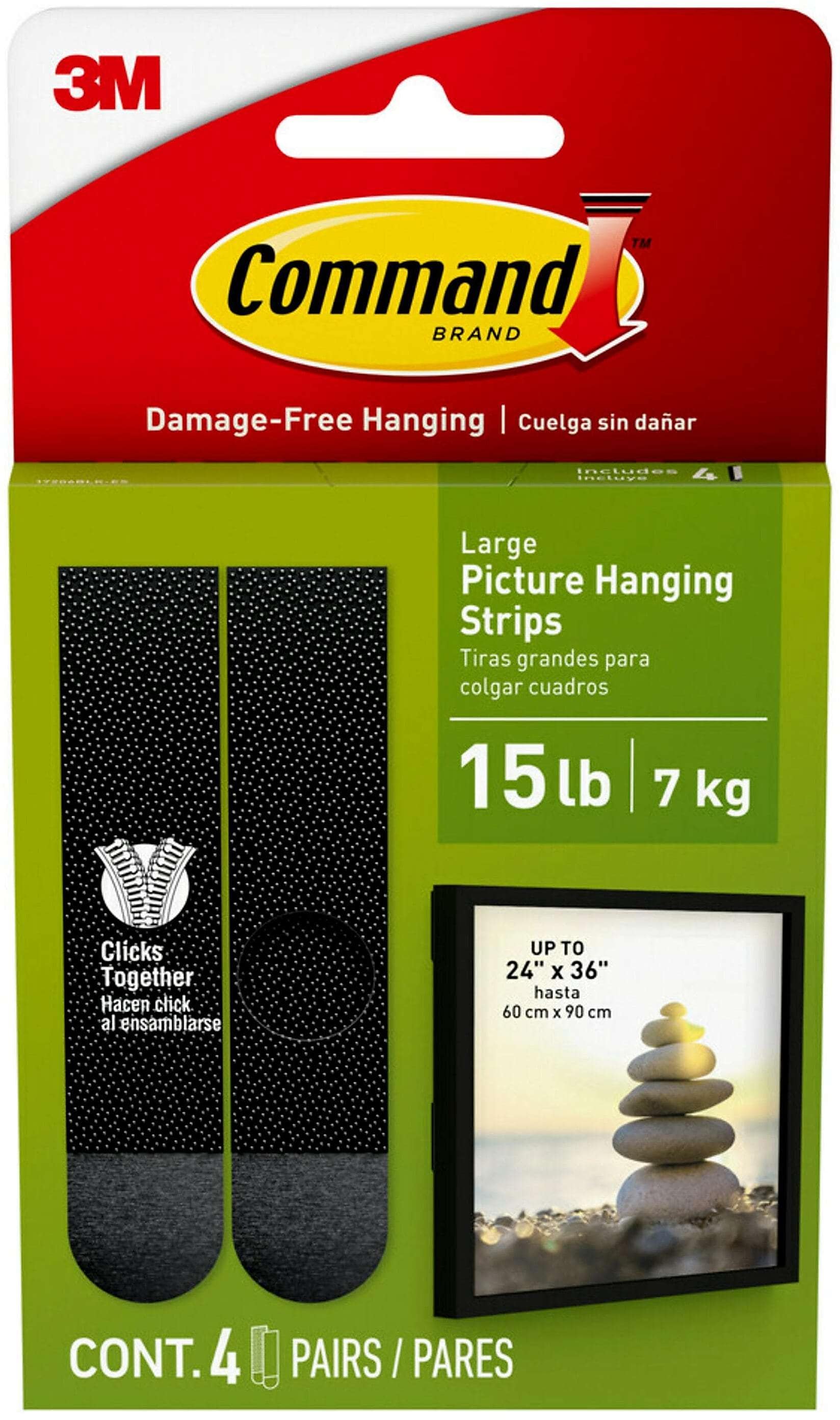 Command Large Hanging Strips, 15 lb., Black, 4/Pack