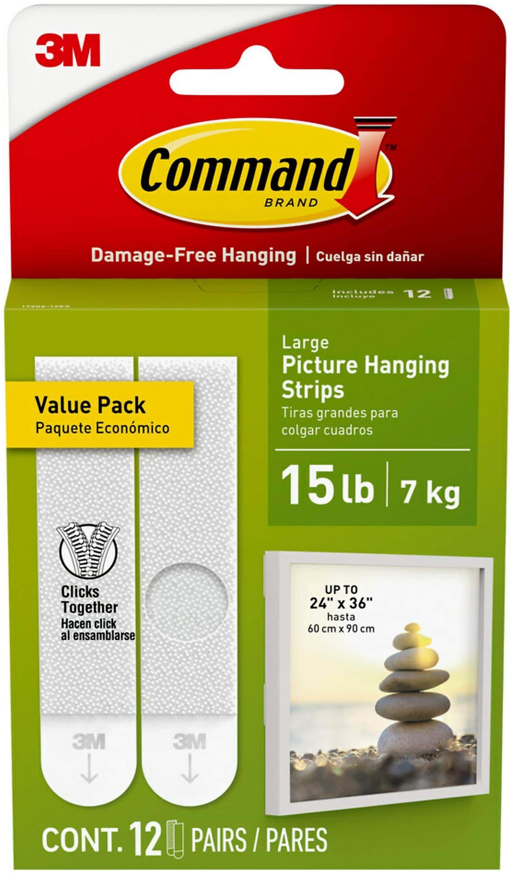 Command Large Hanging Strips, 15 lb., White, 12/Pack