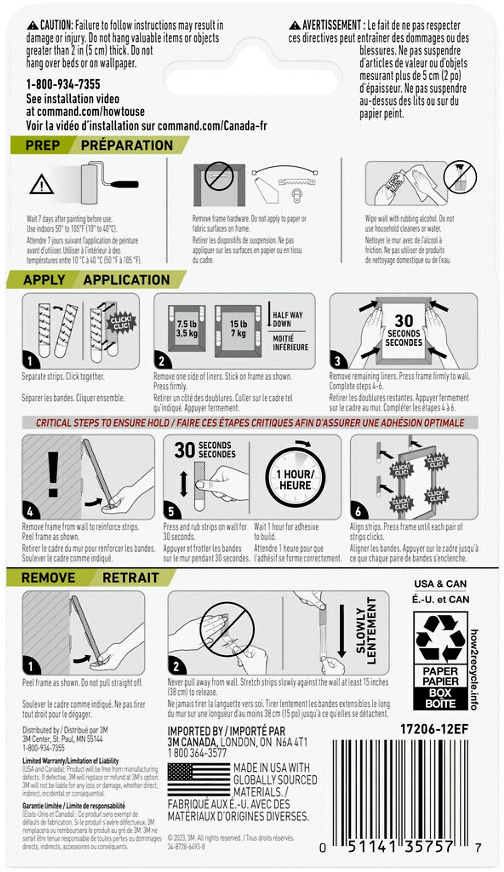 Command Large Hanging Strips, 15 lb., White, 12/Pack