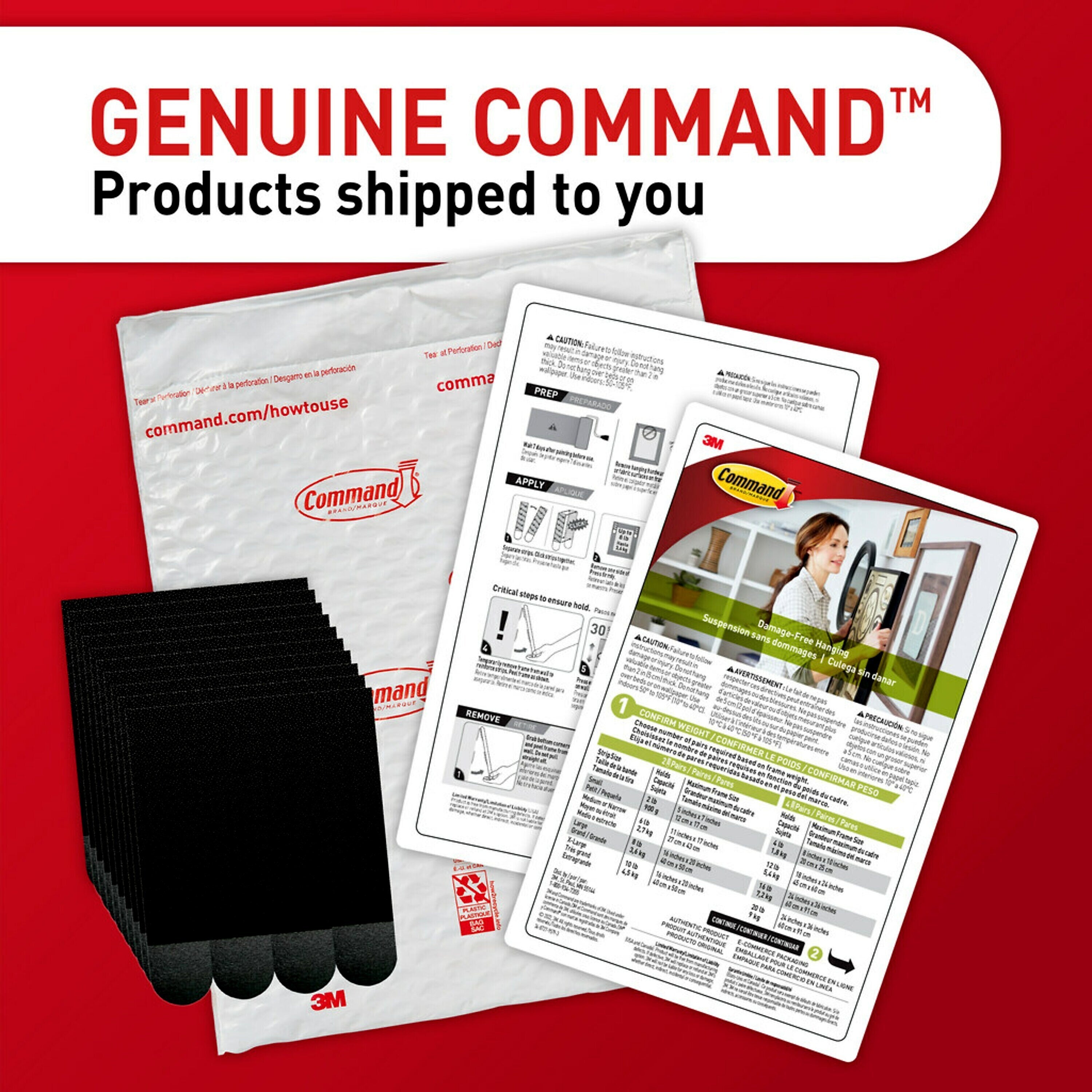 Command Large Hanging Strips, 16 lb., Black, 20/Pack