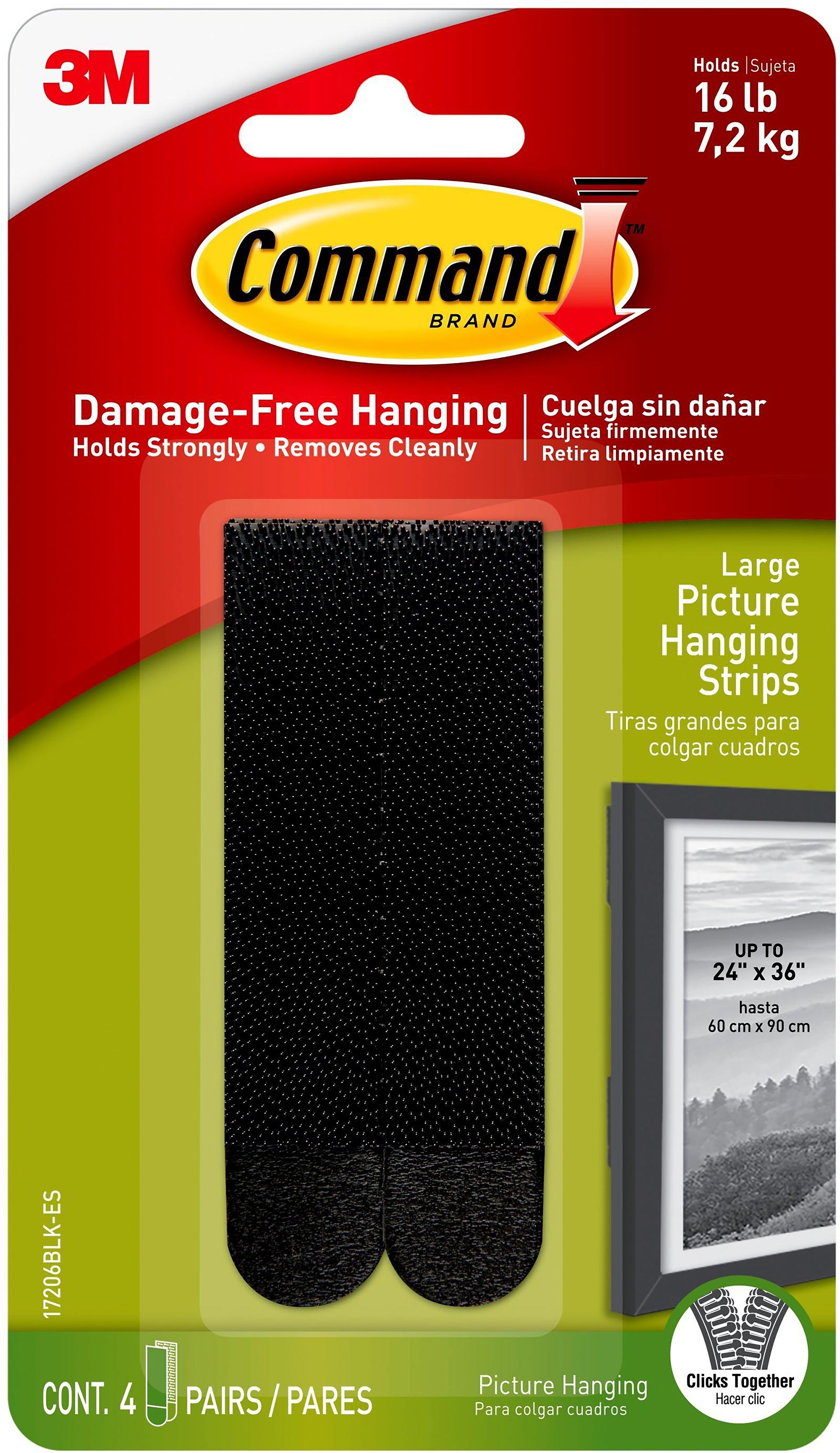 Command Large Hanging Strips, 16 lb., Black, 4/Pack