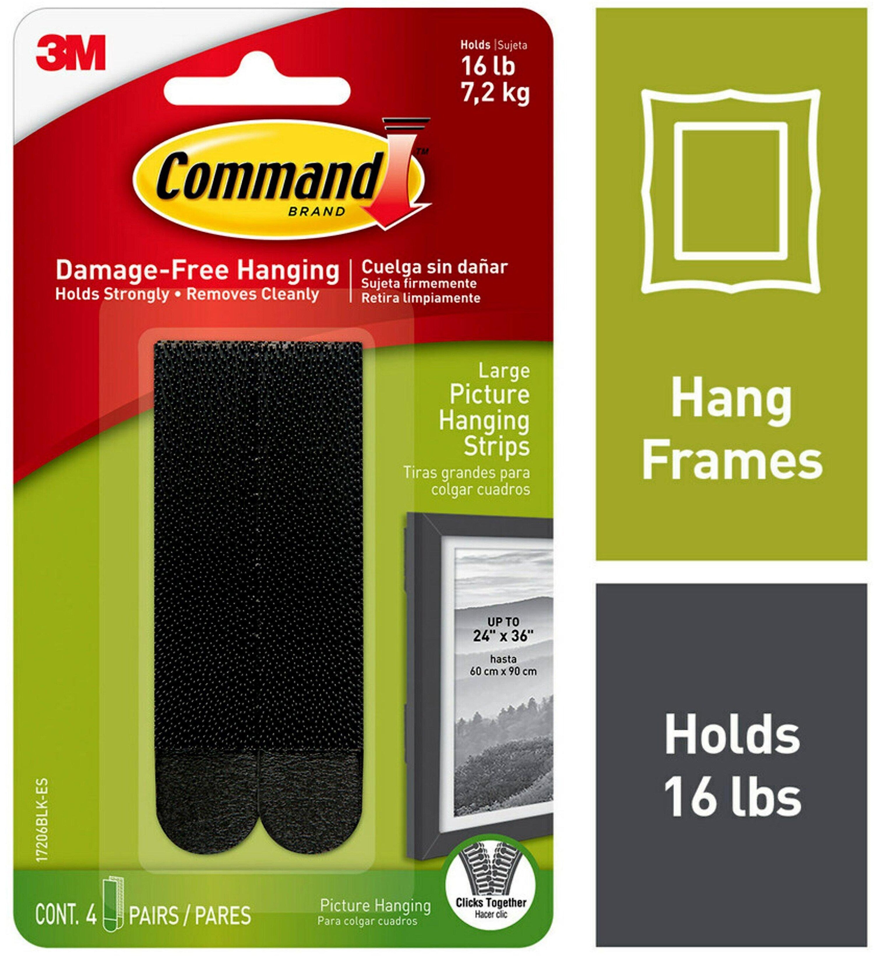 Command Large Hanging Strips, 16 lb., Black, 4/Pack