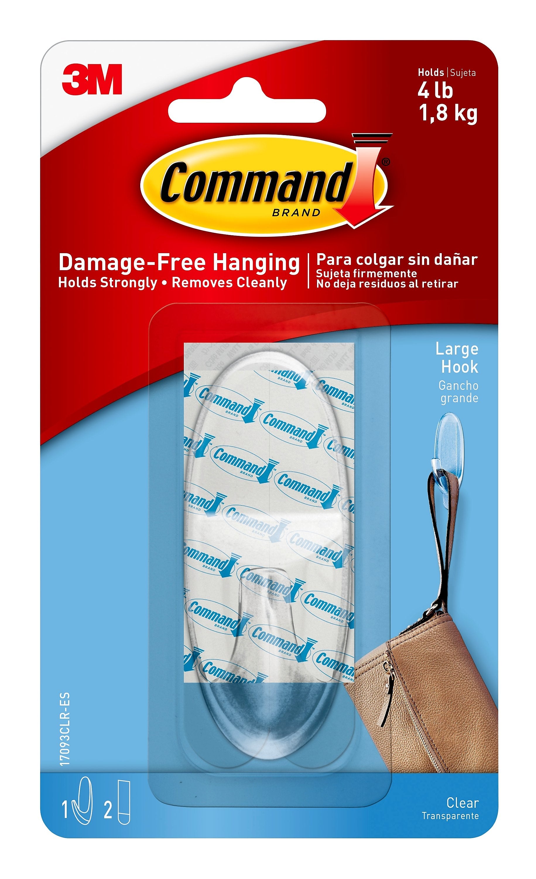Command Large Hook, 4 lb., Clear