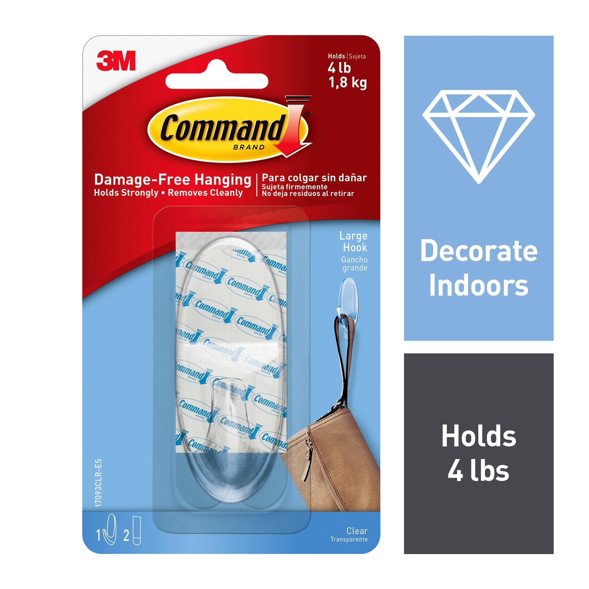 Command Large Hook, 4 lb., Clear