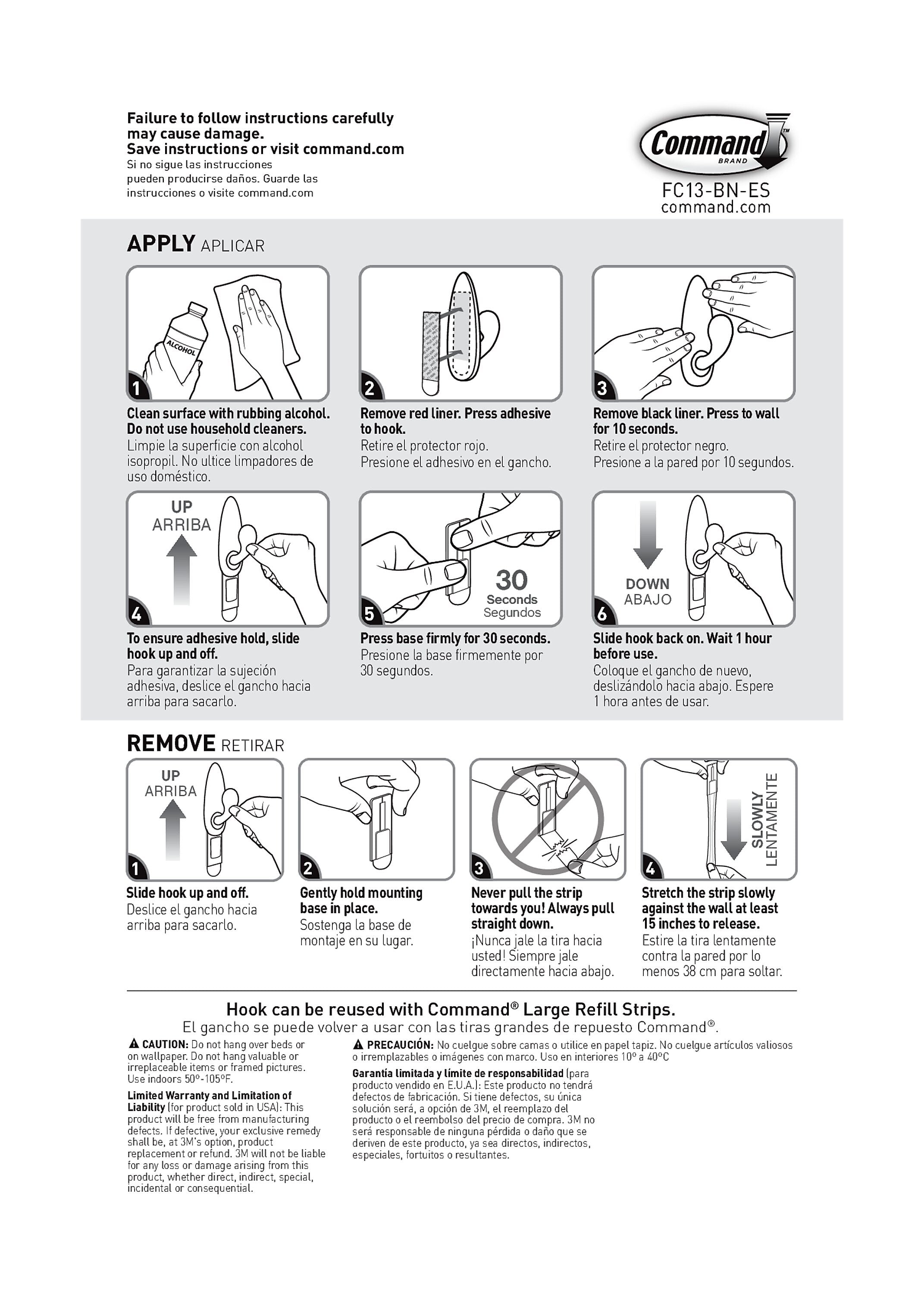 Command Large Metal Hook, 5 lb., Brushed Nickel