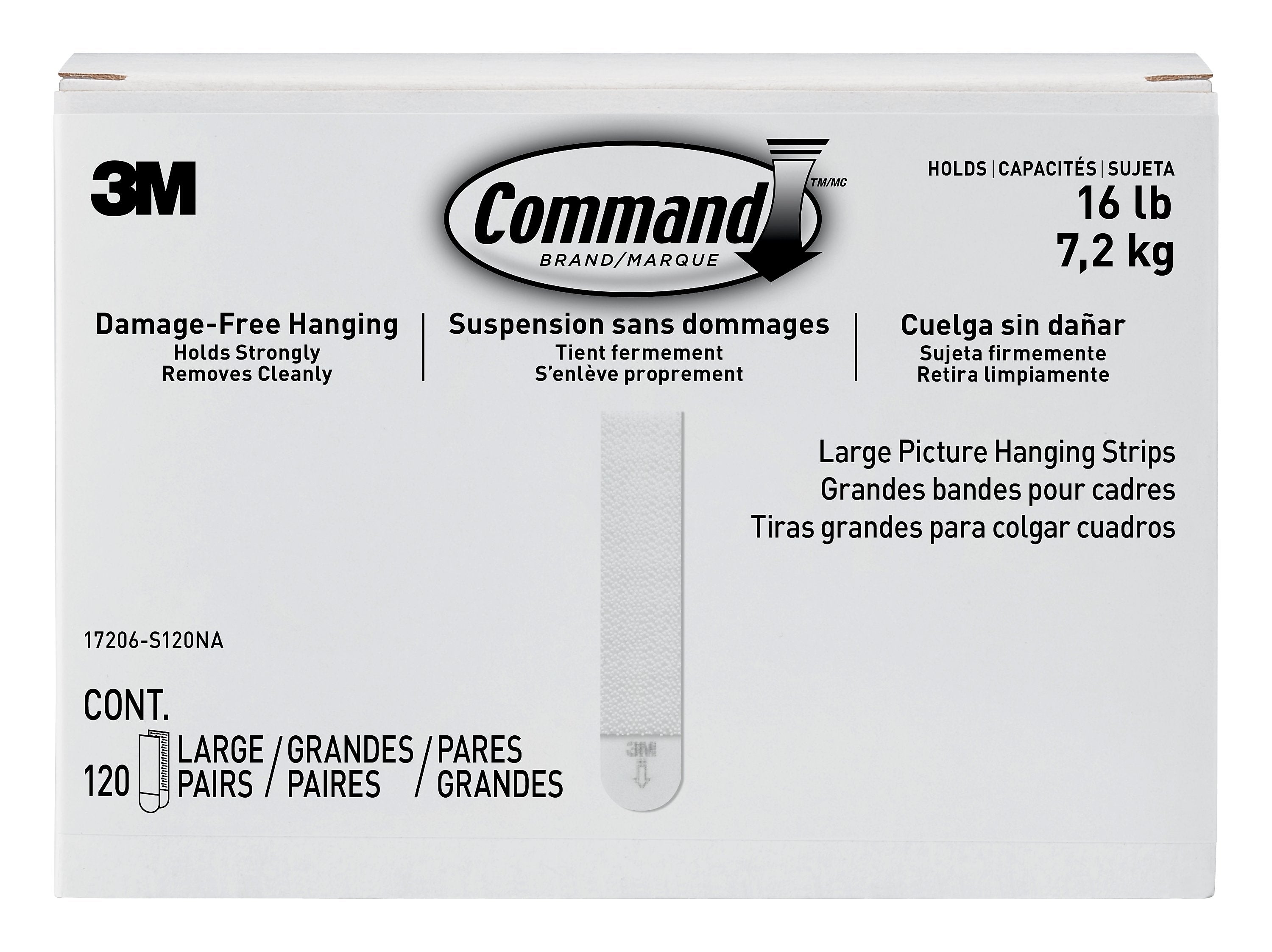 Command™ Large Picture Hanging Strips, White, 120 Sets