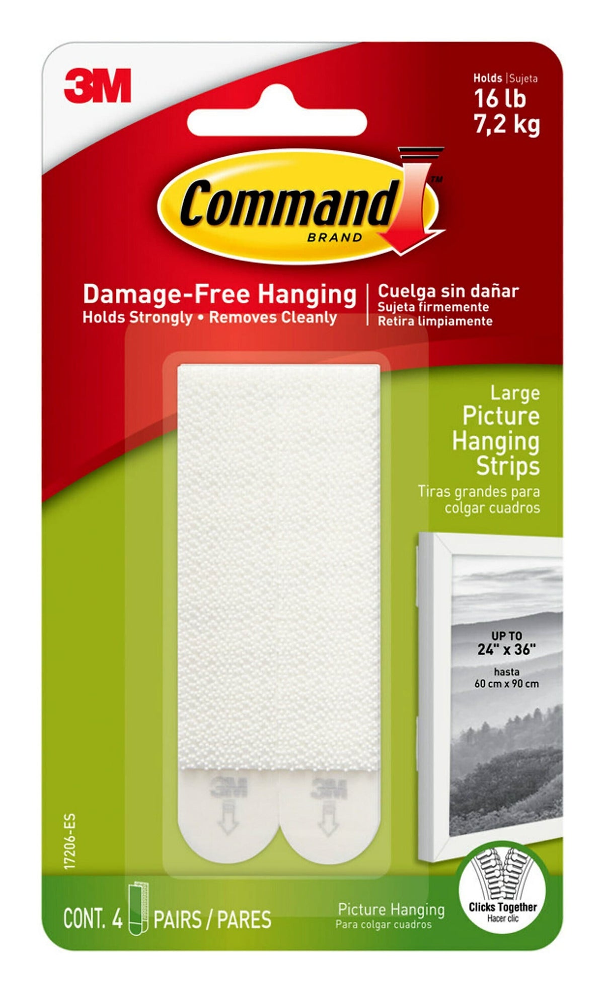 Command Large Picture Hanging Strips, White, 4 Pairs/Pack