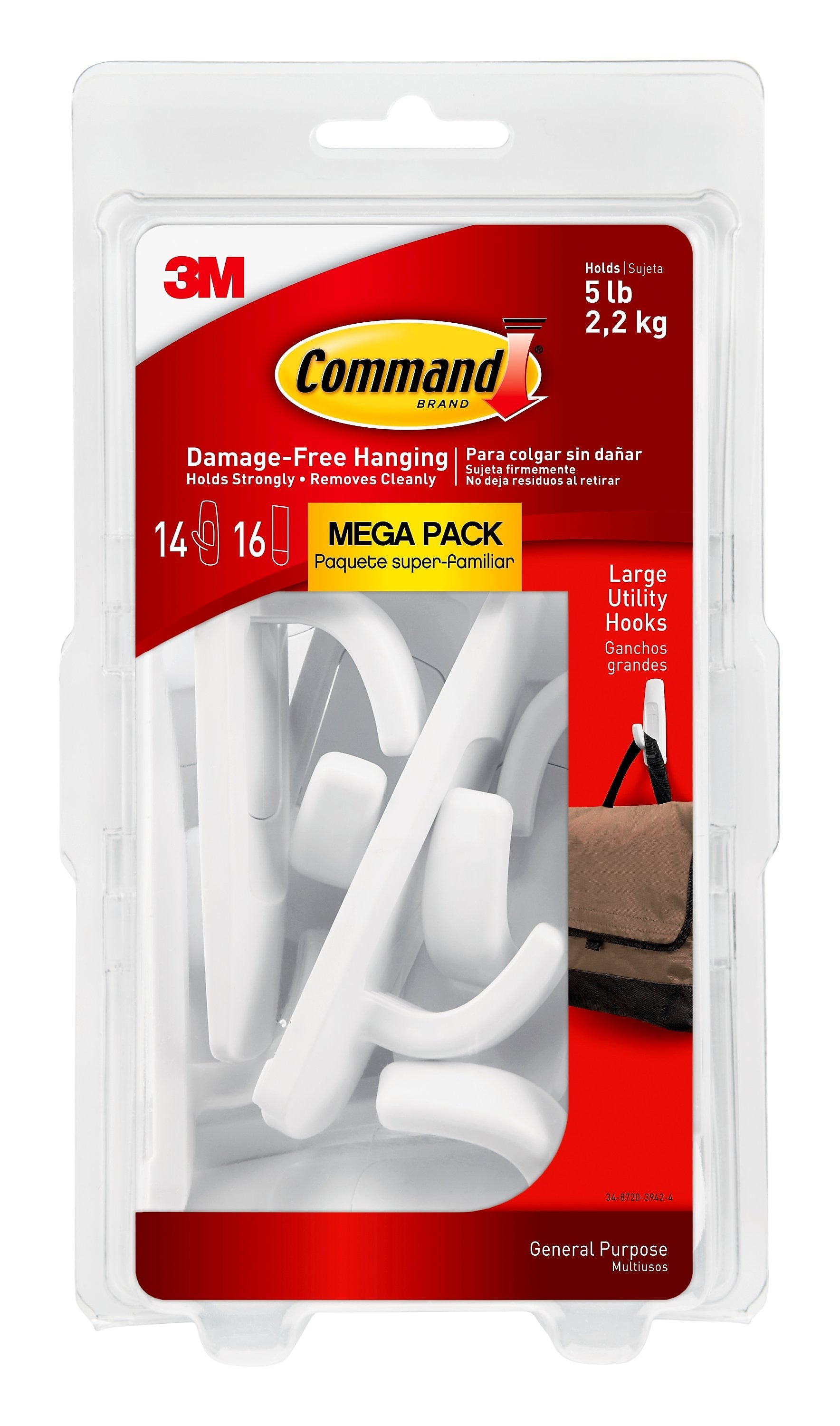 Command Large Utility Hooks Mega Pack, 5 lb., White, 14/Pack