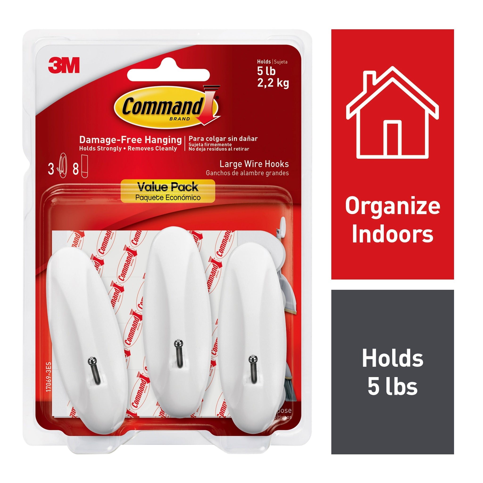 Command Large Wire Hook, 5 lb., White, 3/Pack
