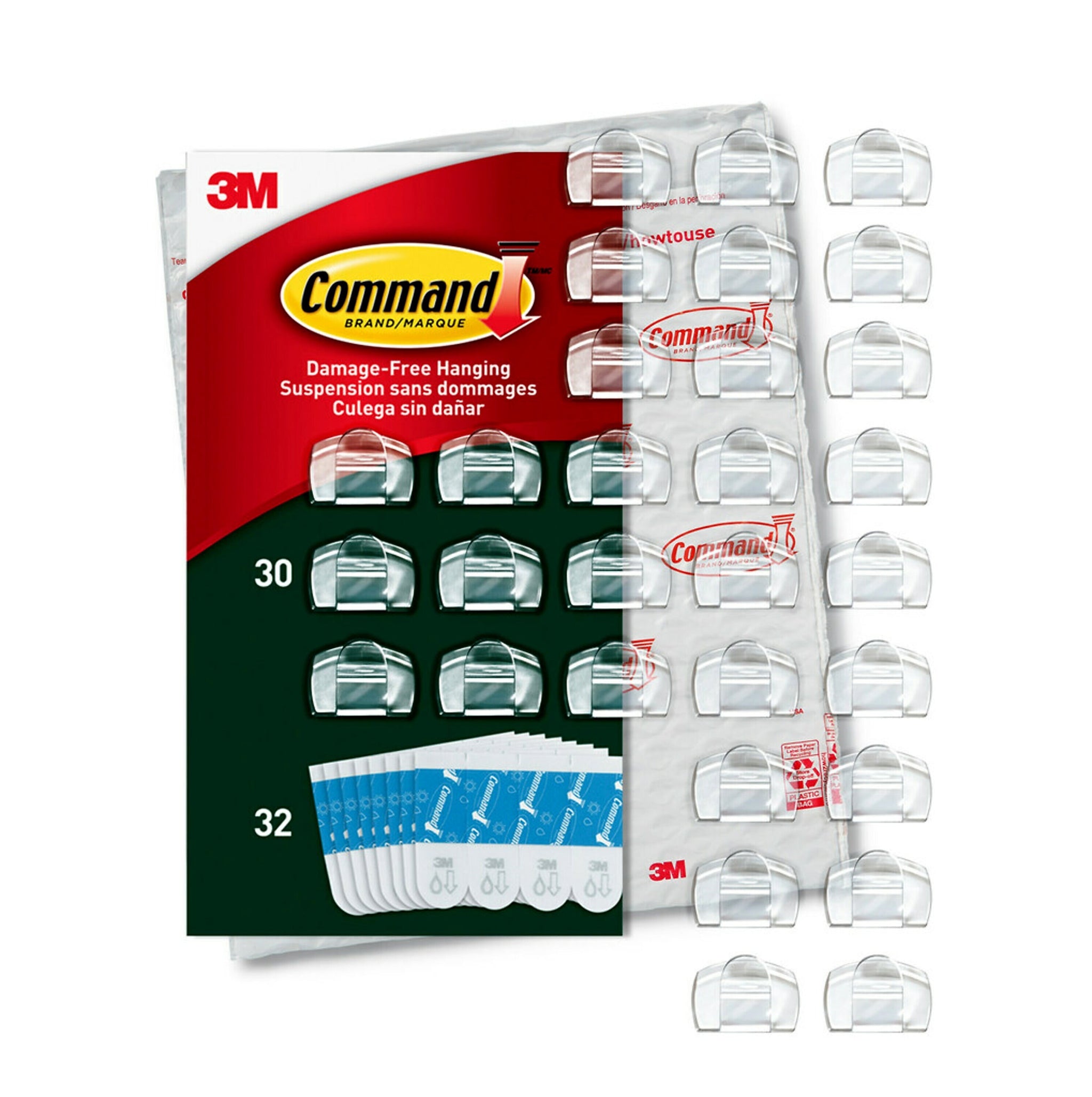 Command Light Clips, Clear, 30/Pack