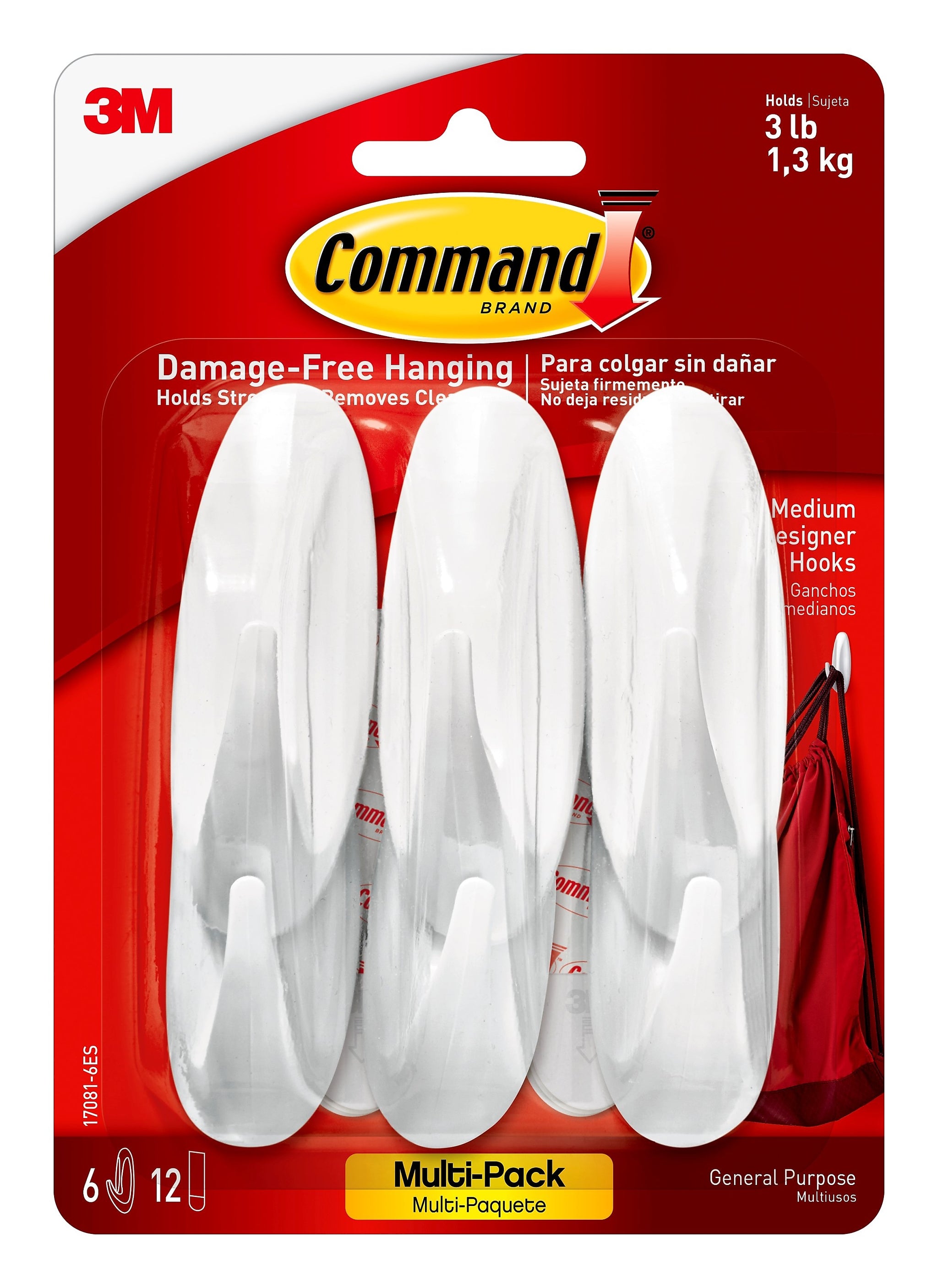 Command Medium Decorative Hooks, 3 lb., White, 6/Pack