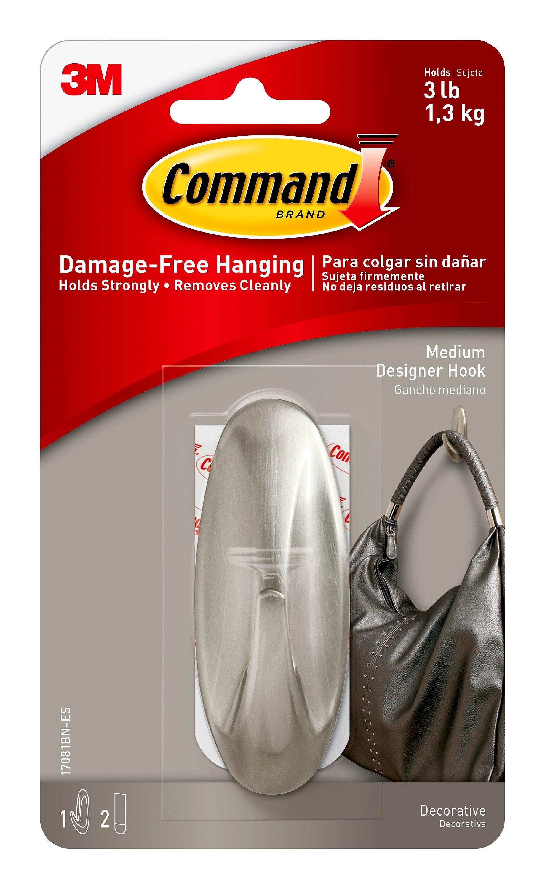 Command™ Medium Designer Hook, Brushed Nickel