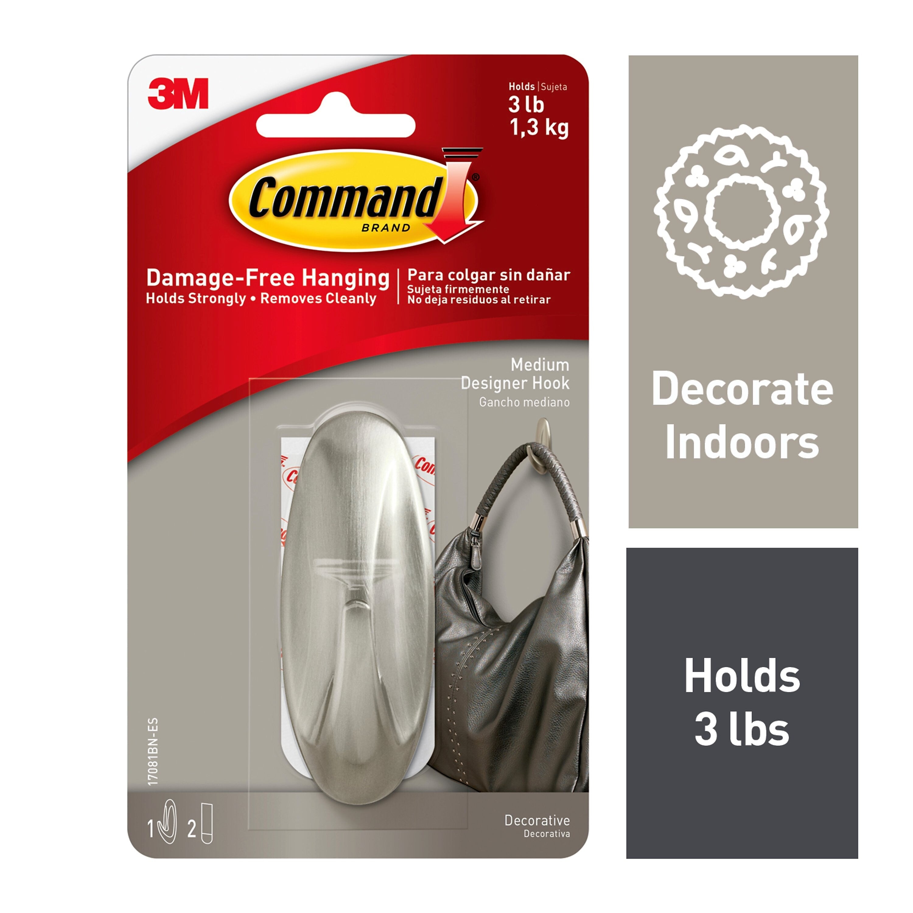 Command™ Medium Designer Hook, Brushed Nickel