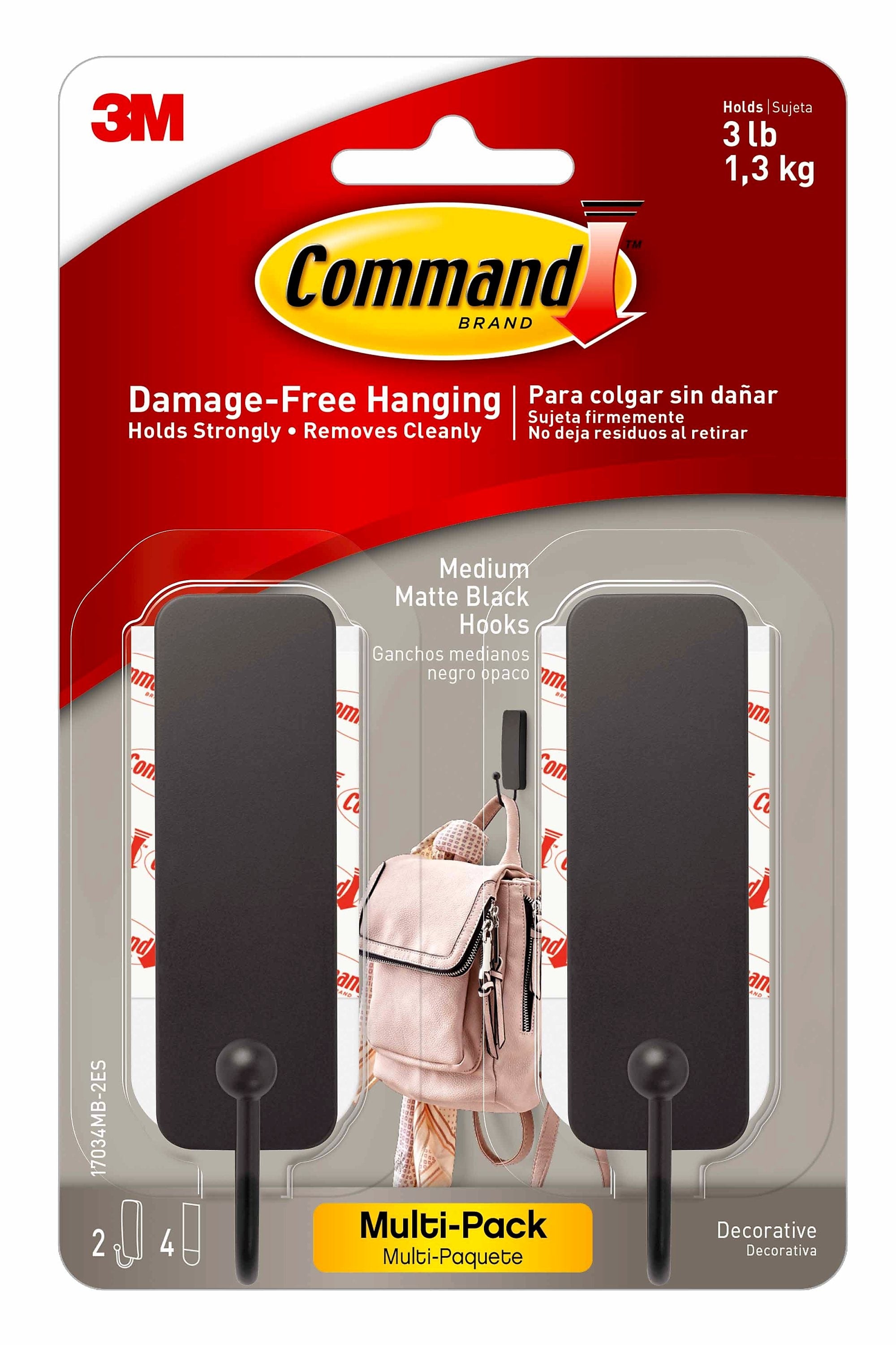 Command™ Medium Designer Hooks, Matte Black, 2 Hooks/Pack